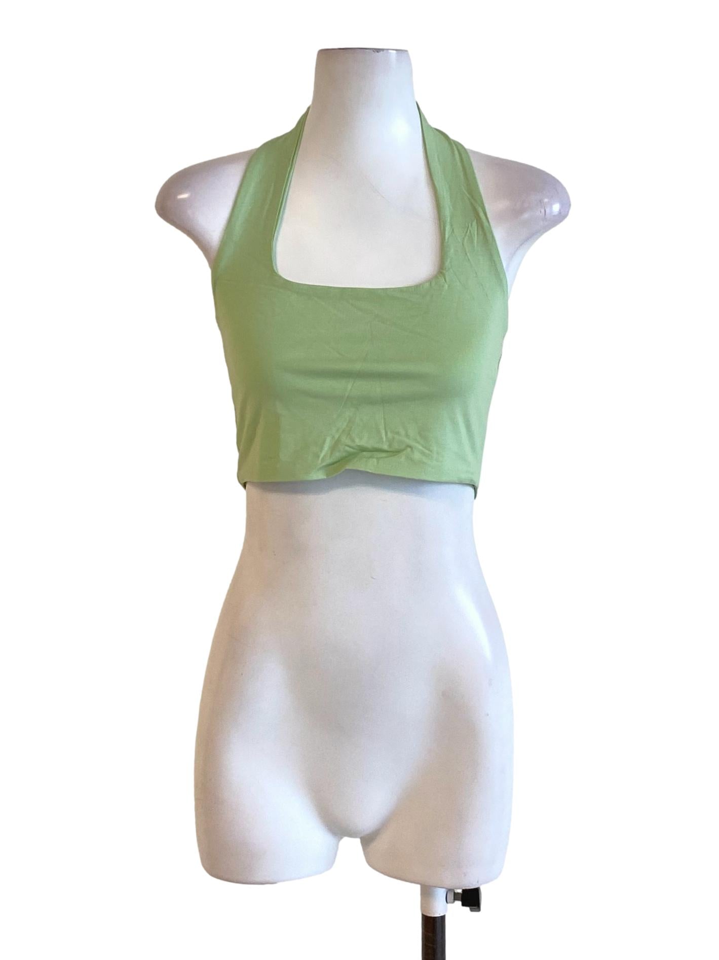 Lime Green Square Neck Halter Cropped Top