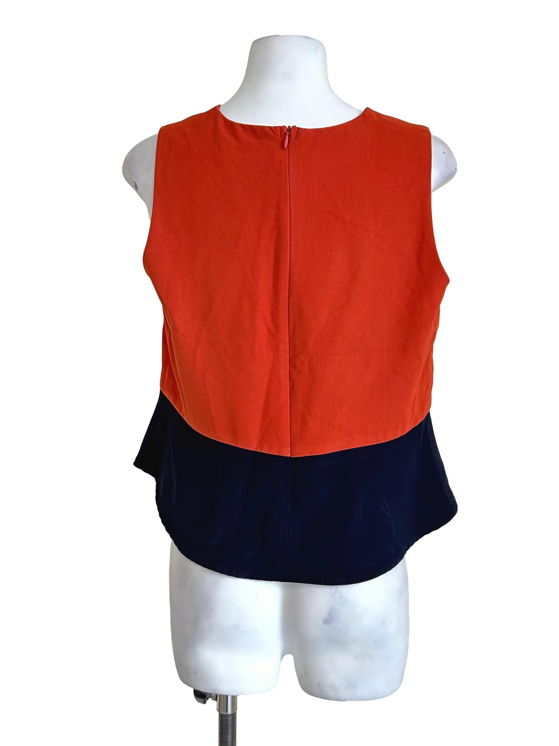 Orange Navy Color Block Top