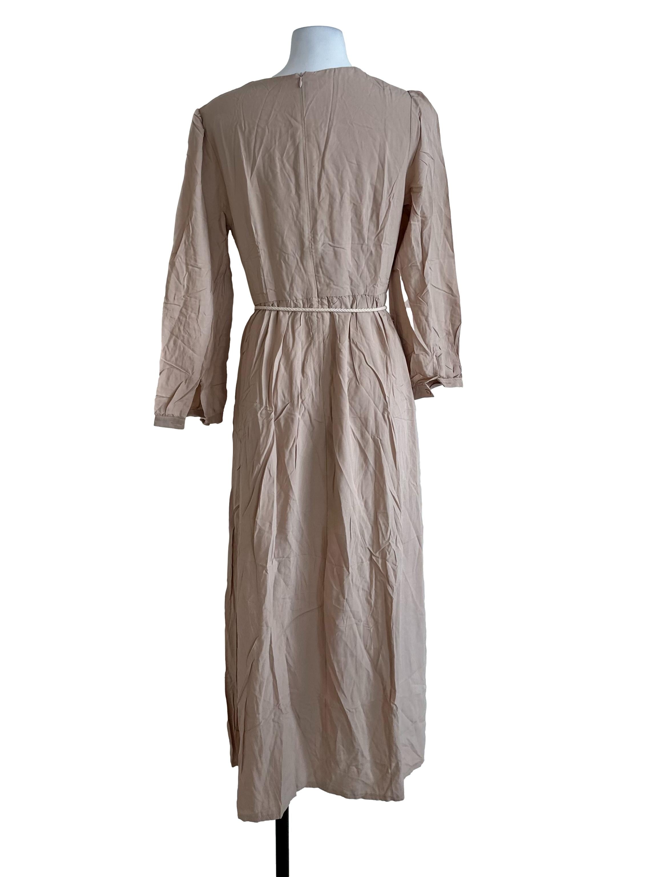 Sand Beige Plain Tiered Dress
