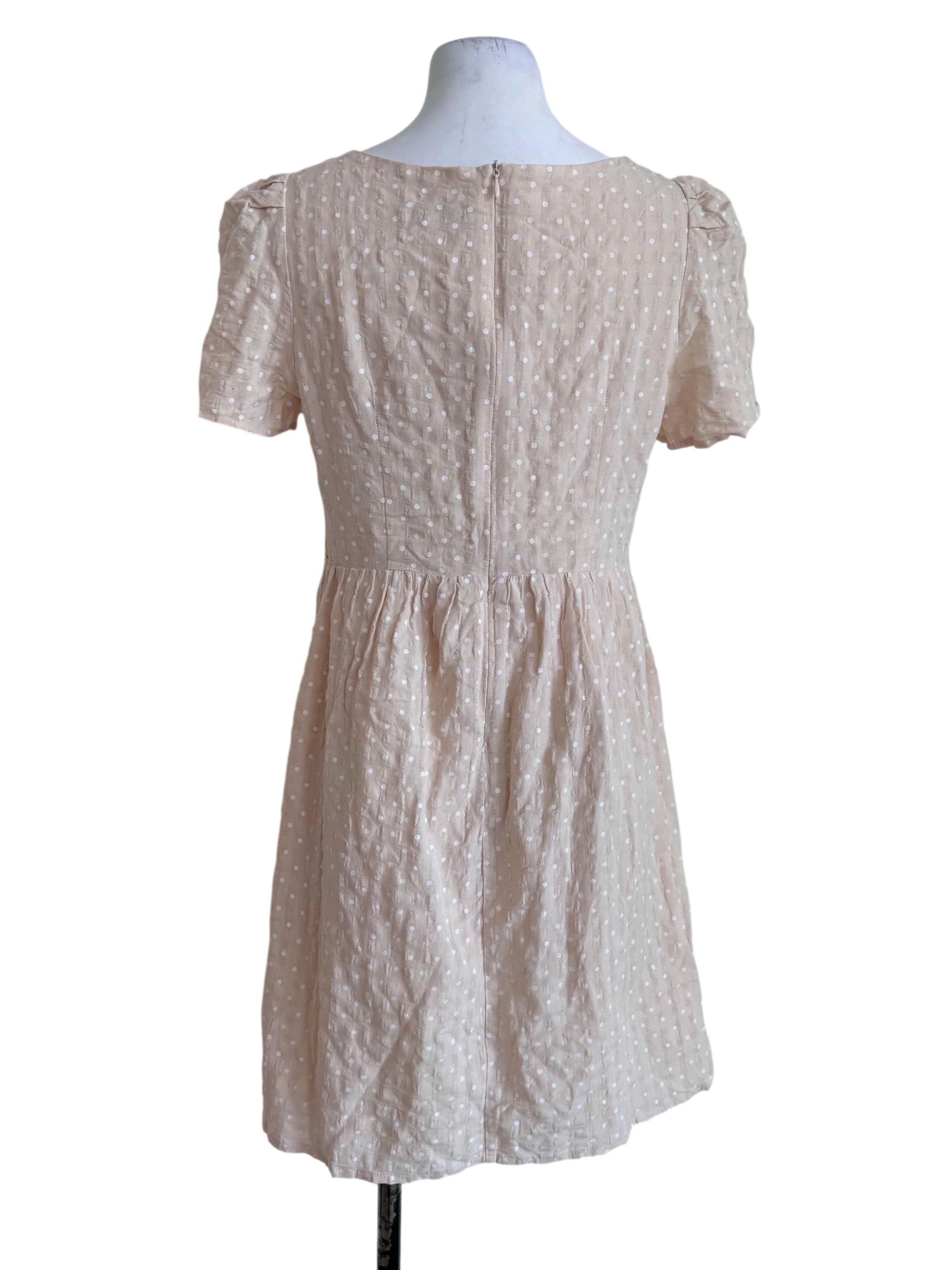 Cream Beige Swiss Dot Wrap Midi Dress