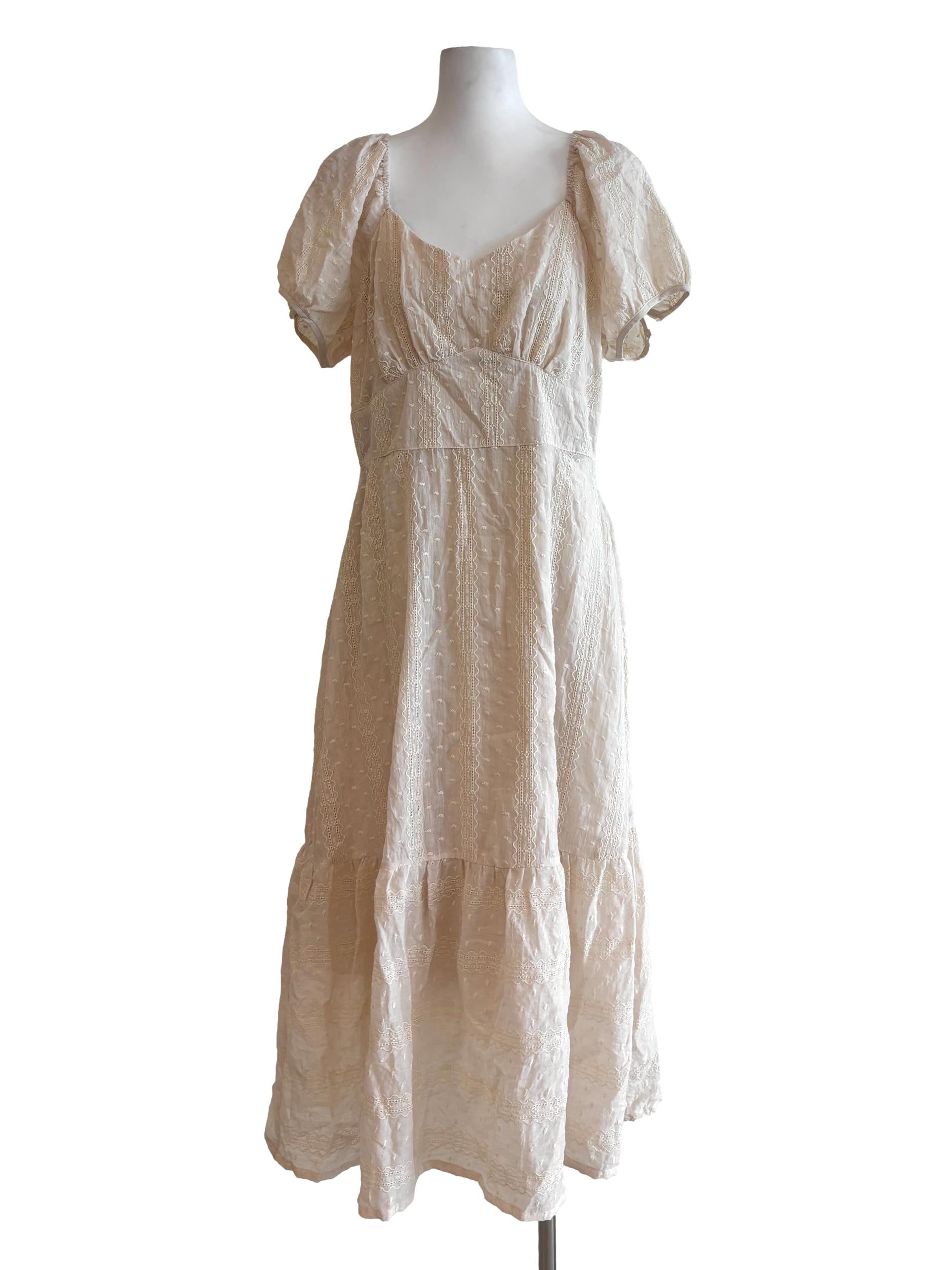 Beige Embroidered Cotton Dress