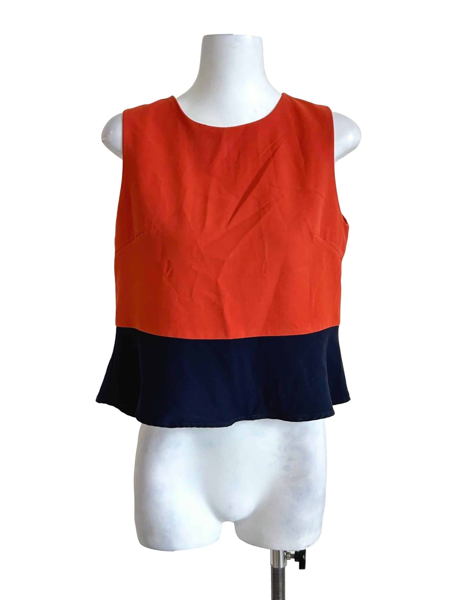 Orange Navy Color Block Top