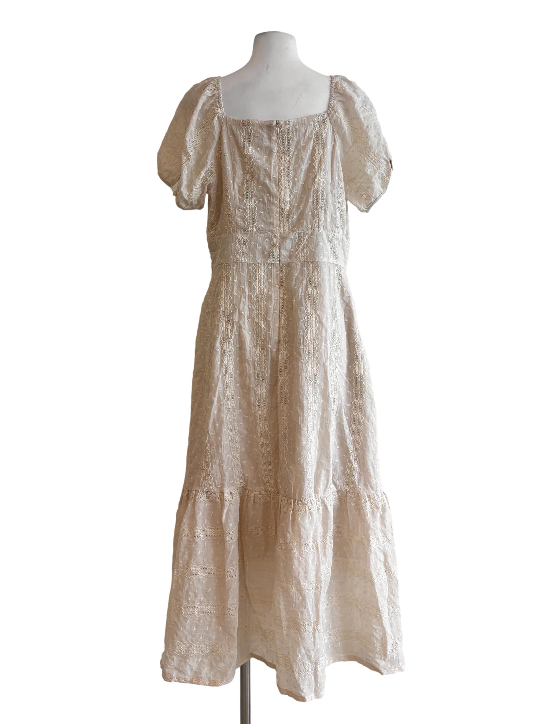 Beige Embroidered Cotton Dress