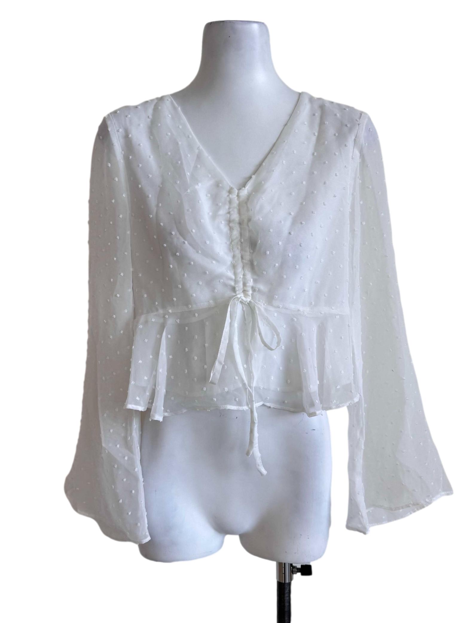 White Sheer Tie-Front Blouse