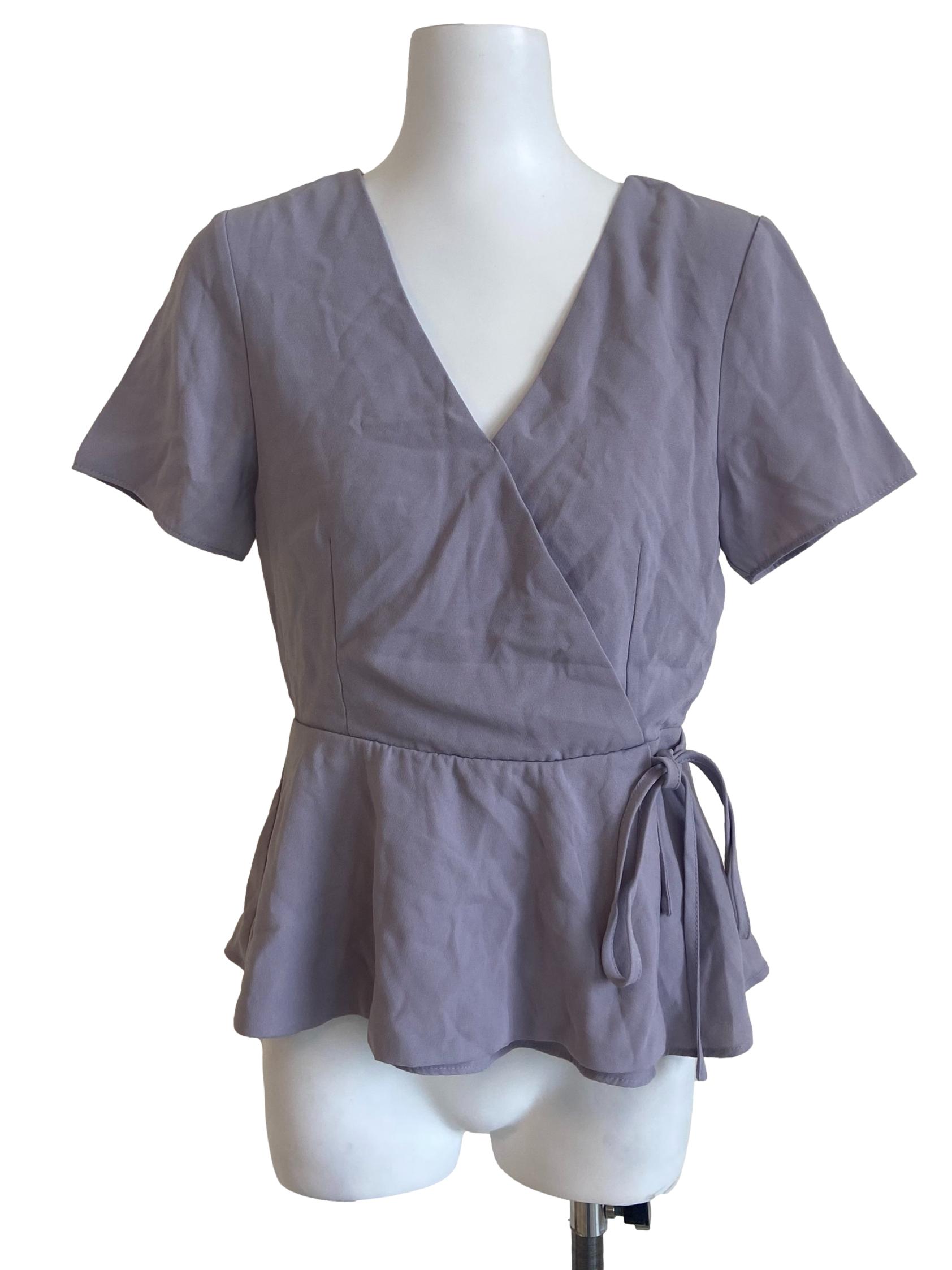 Dusty Purple V Neck Wrap Top