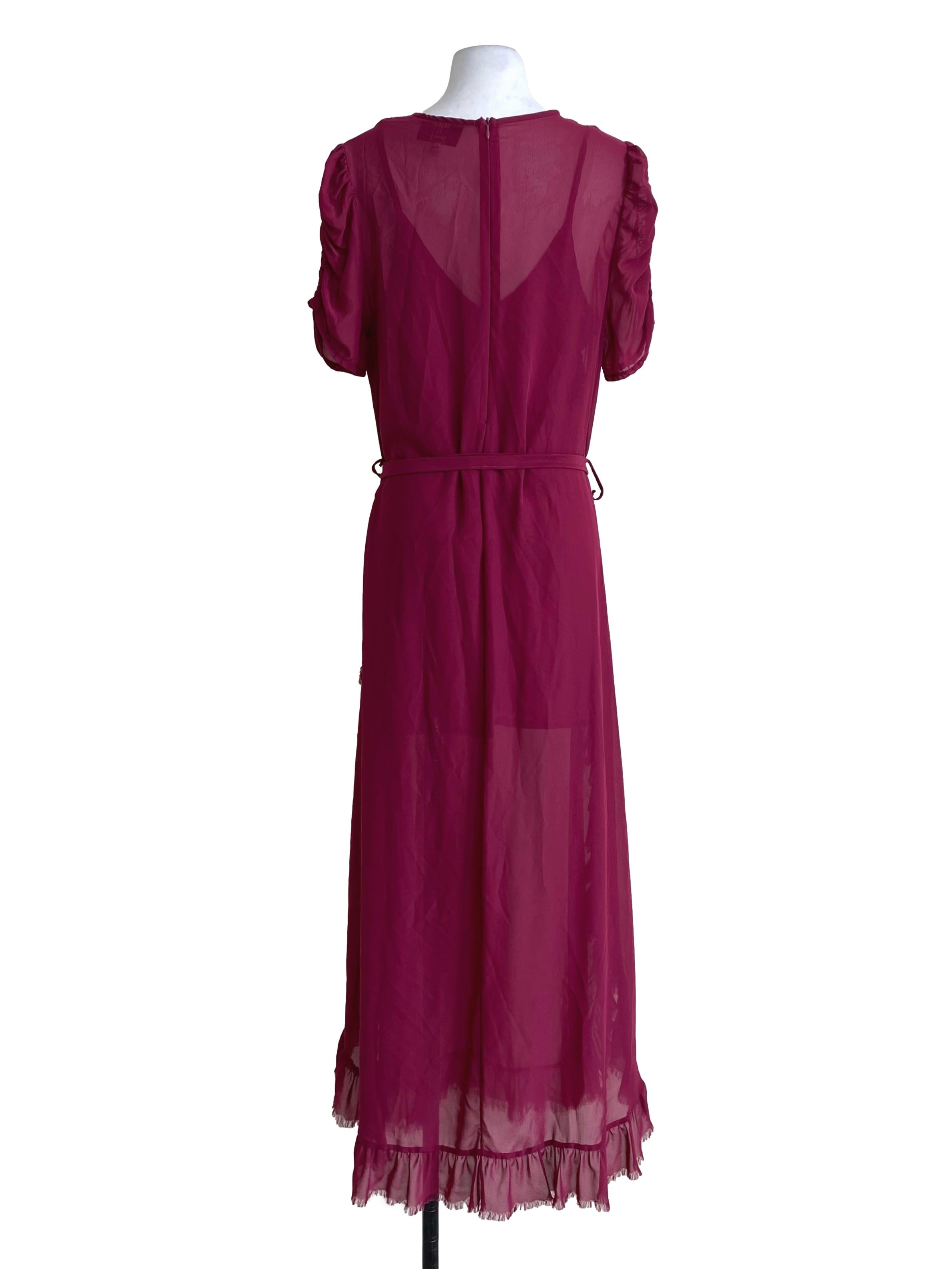 Magenta Pink Side Slit Ruffle Dress