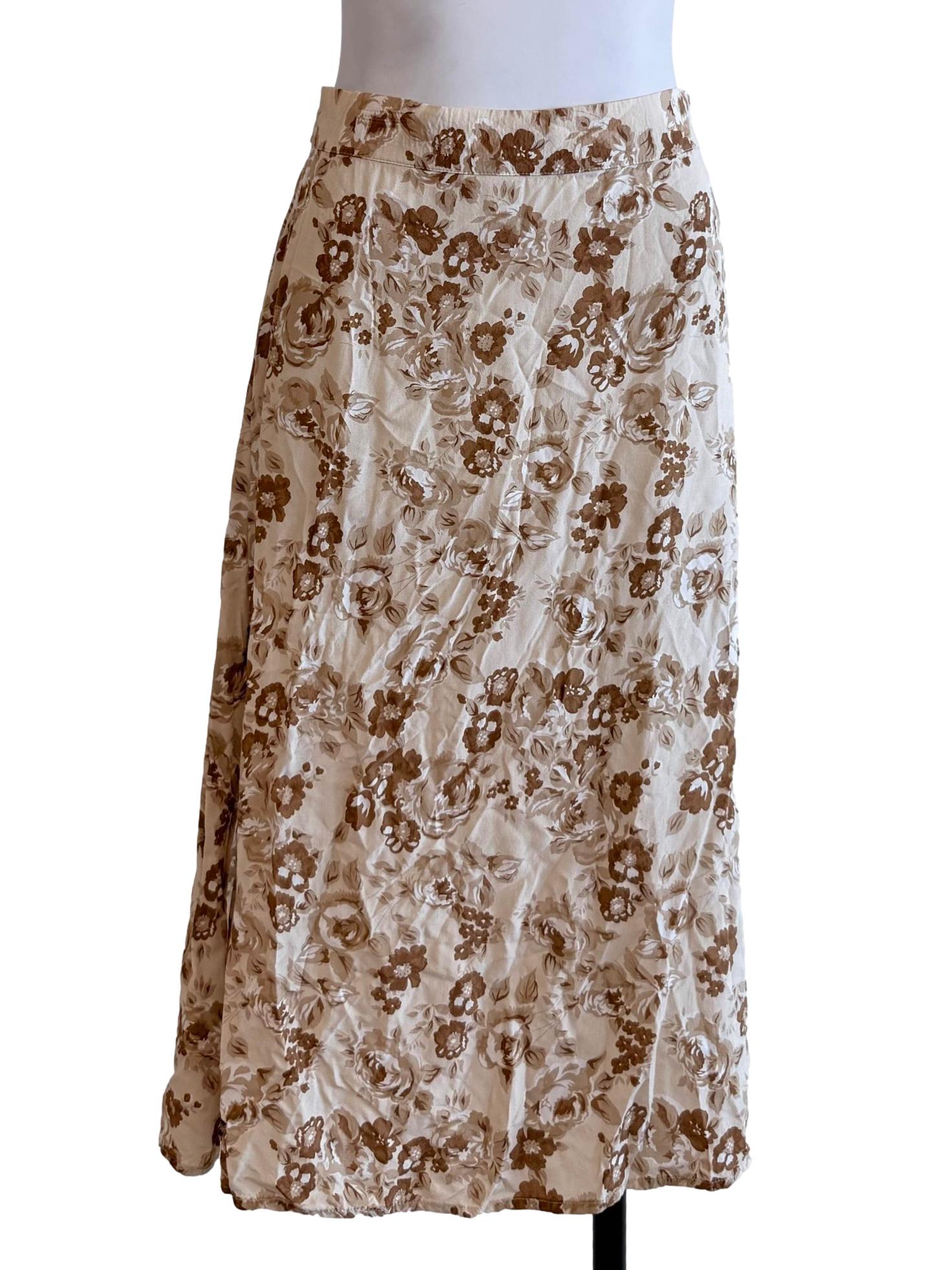 Floral Brown Mini Slits Skirt