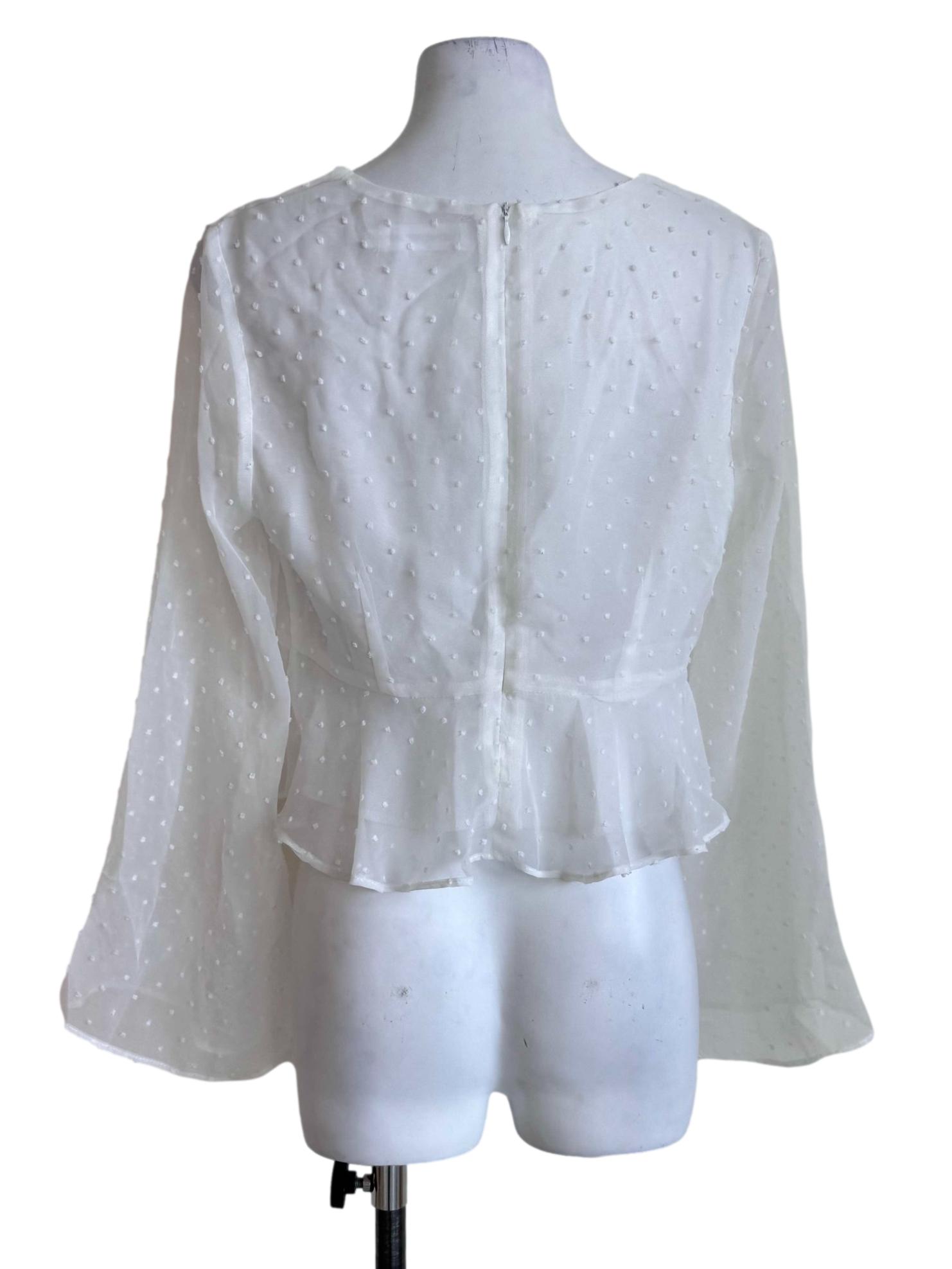 White Sheer Tie-Front Blouse