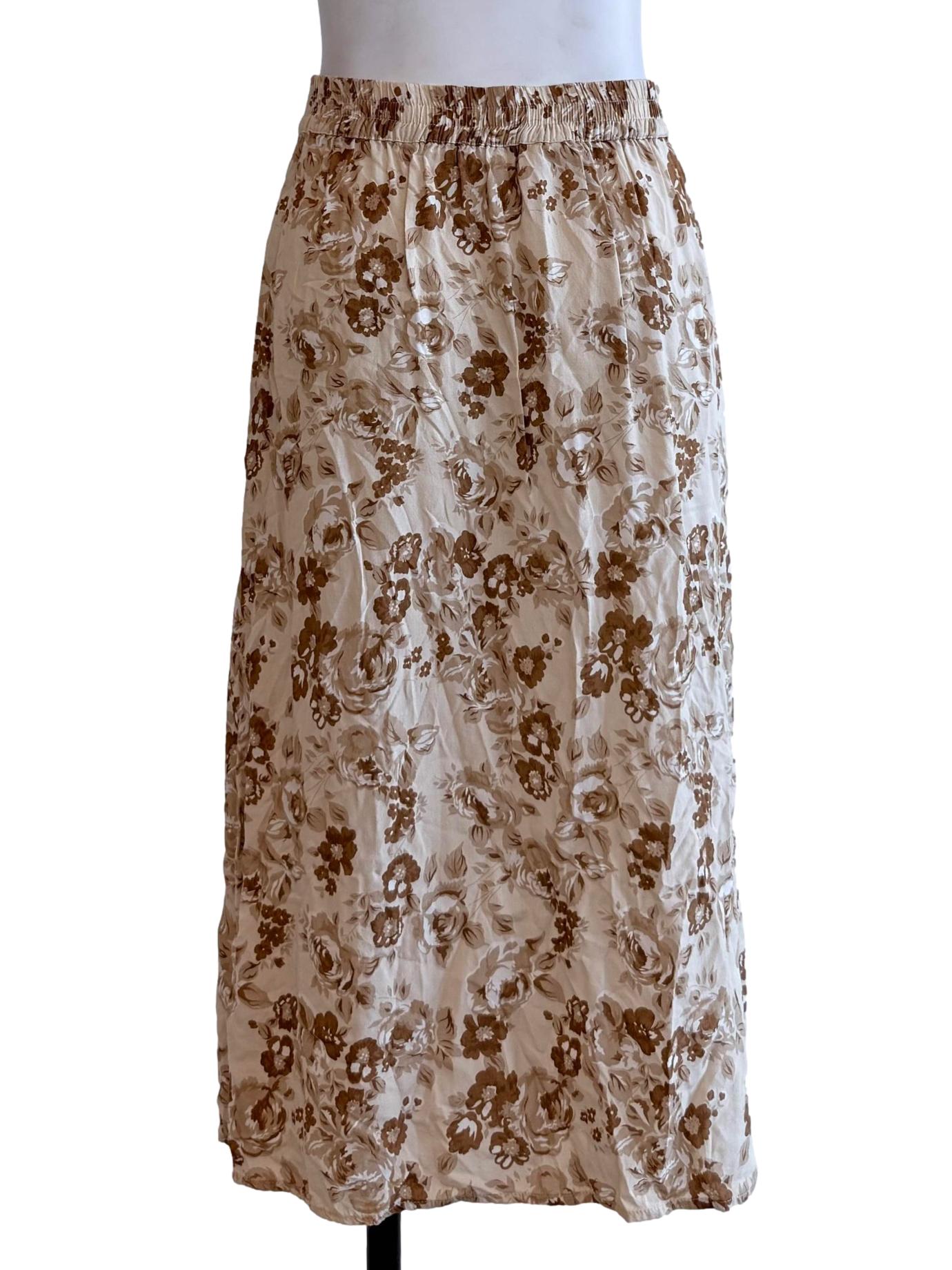 Floral Brown Mini Slits Skirt