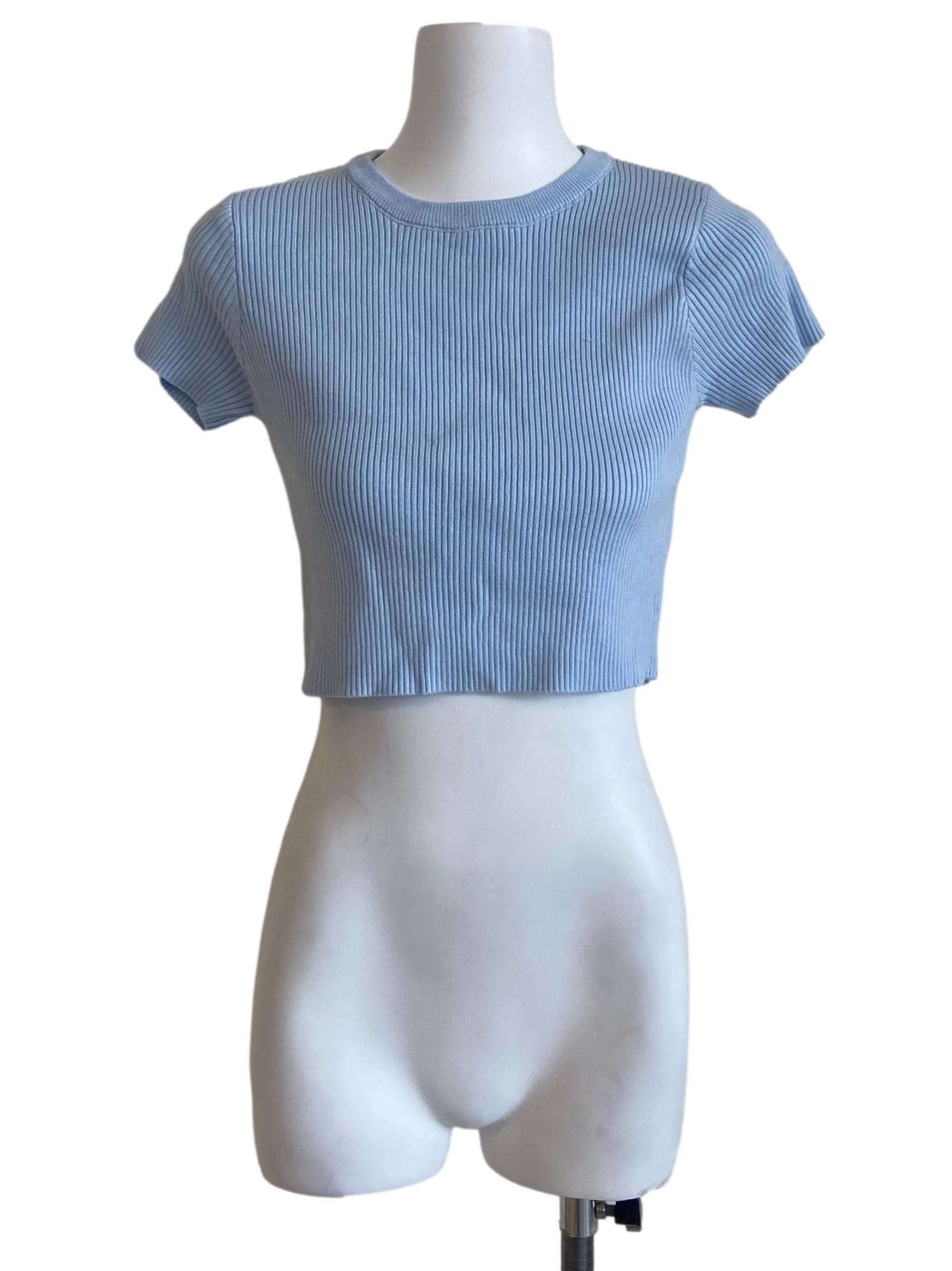 Sky Blue Pencil Stripe Crop Top