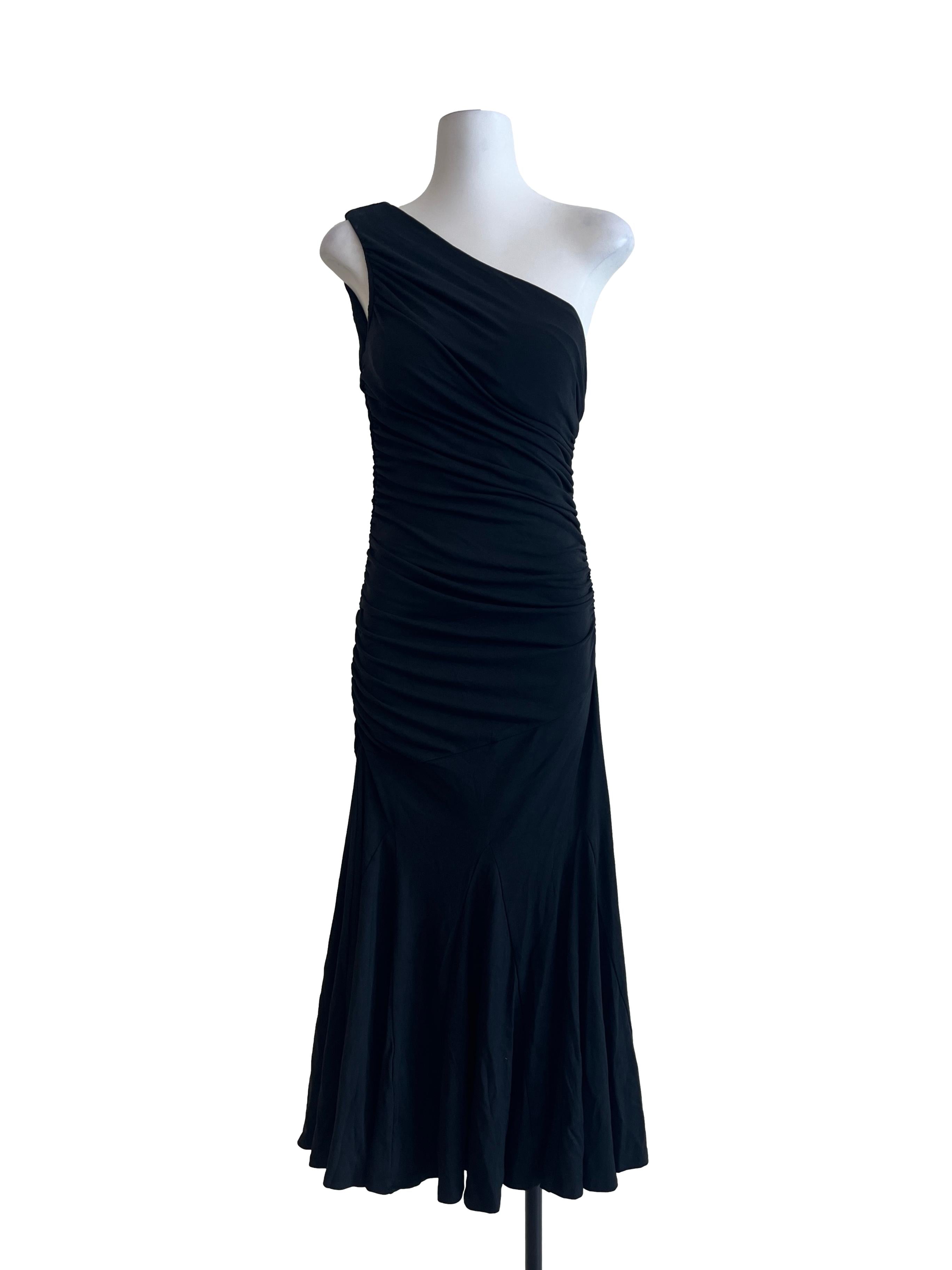 Ink Black Asymmetrical Shoulder Bodycon Dress