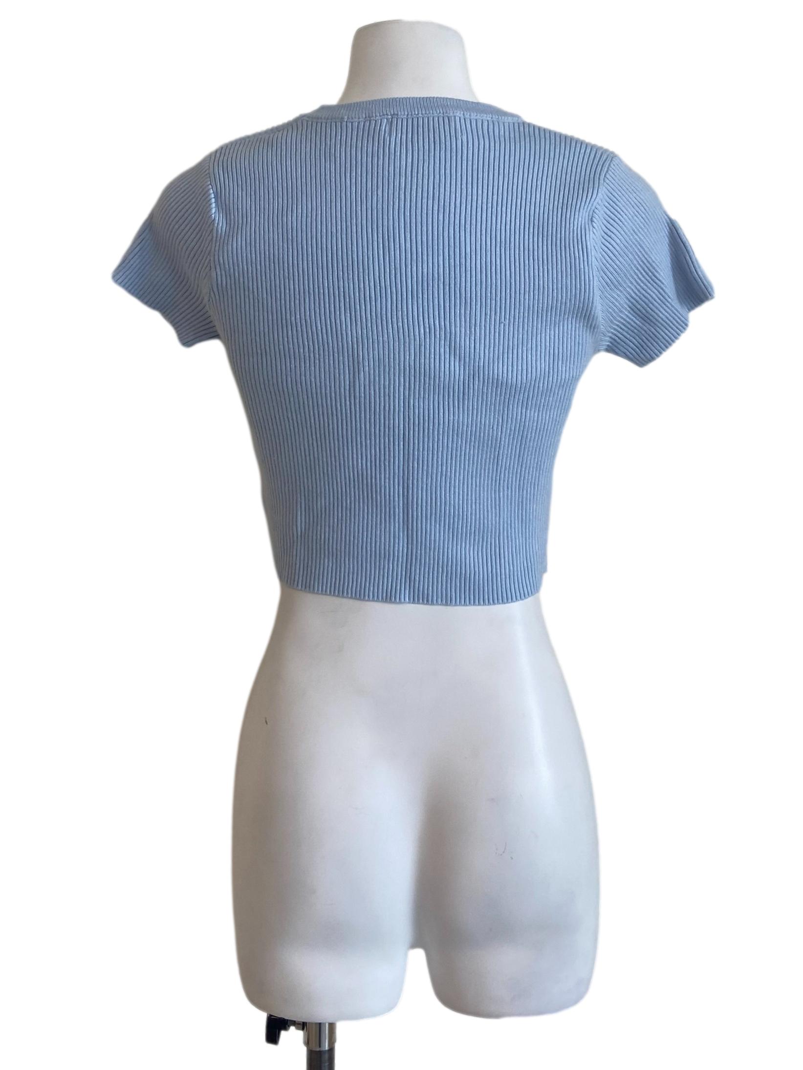 Sky Blue Pencil Stripe Crop Top