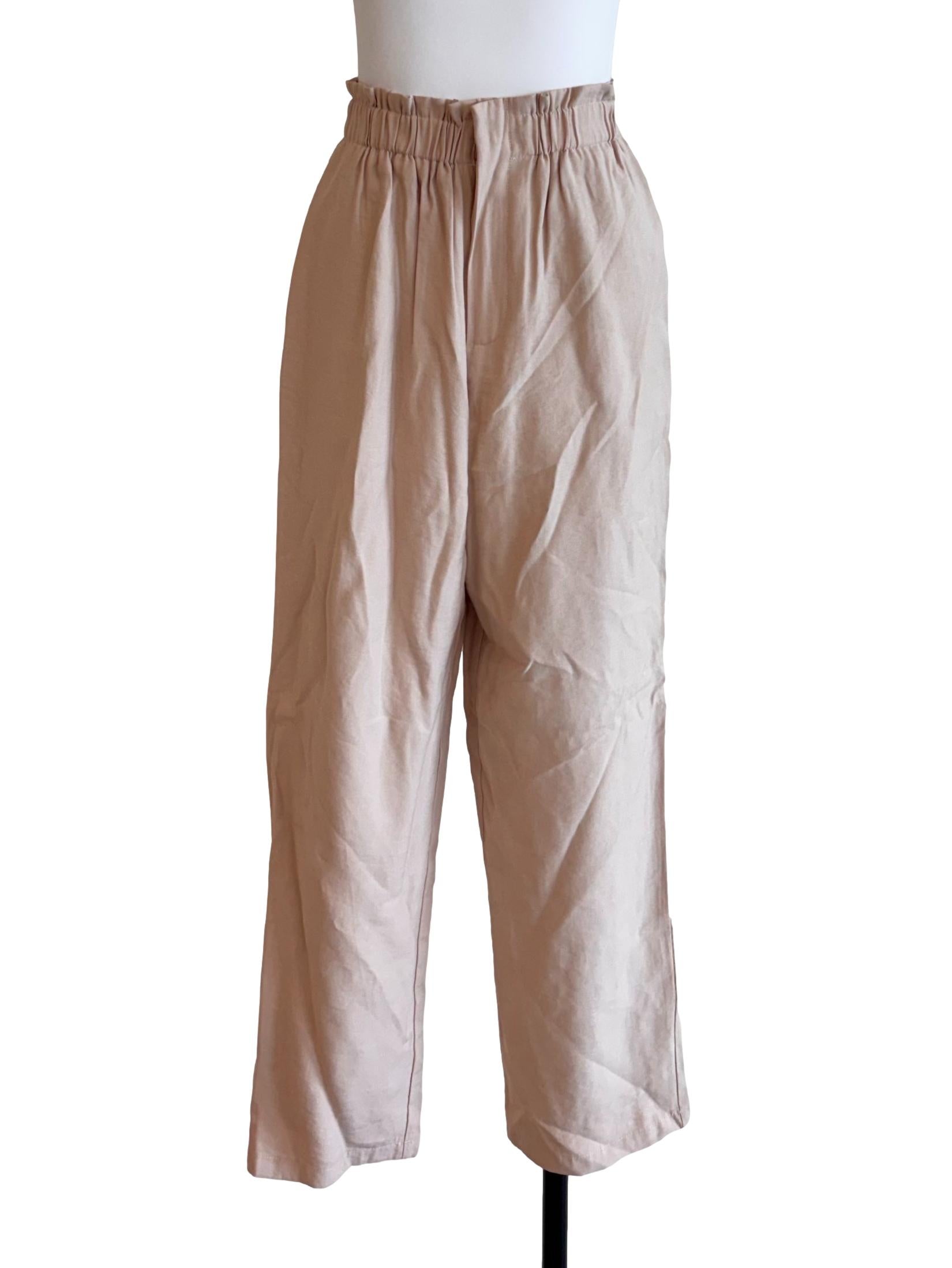 Light Beige Ruffle Waist Pants