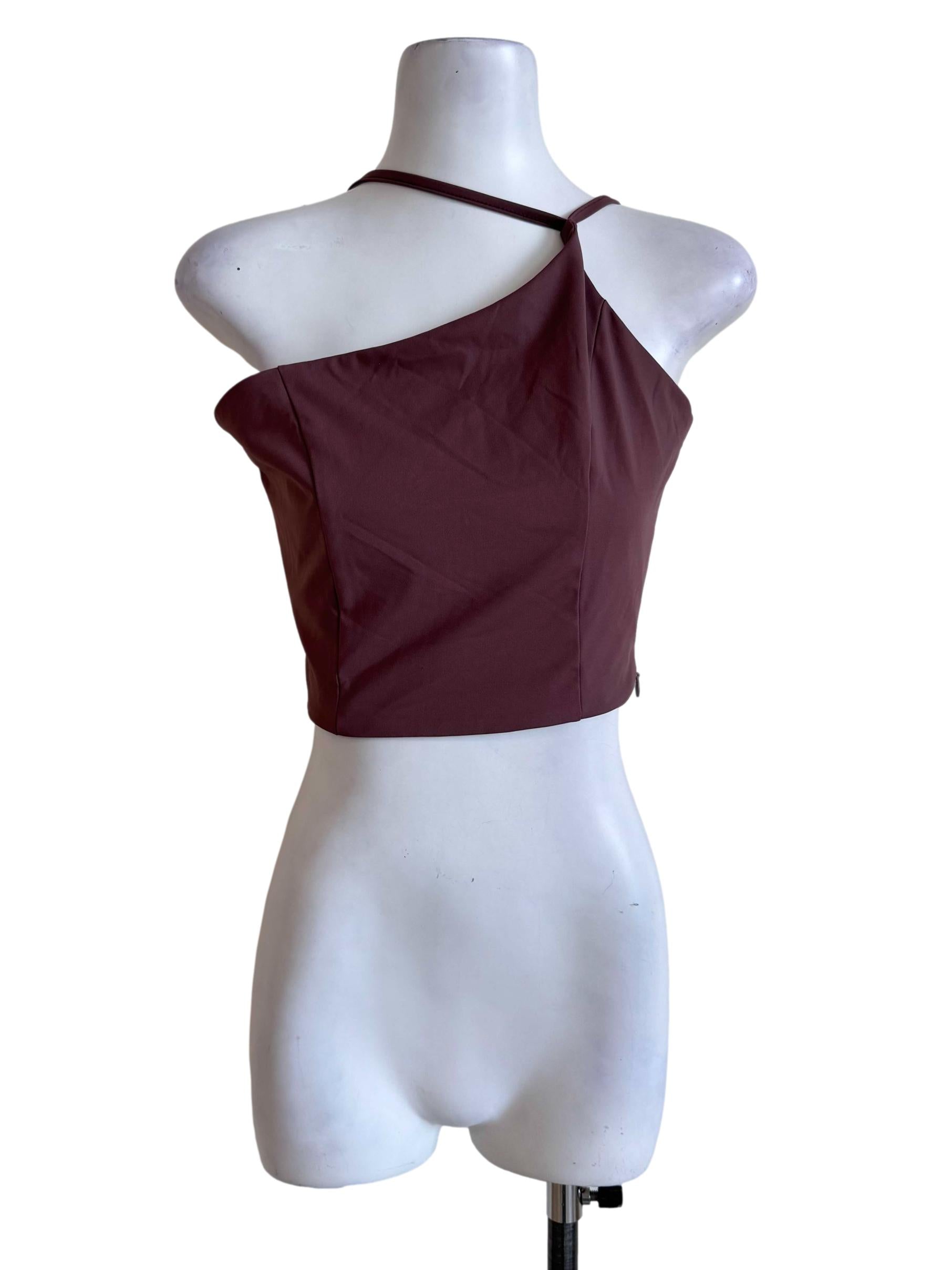 Mauve Pink Asymmetric Halter Crop Top