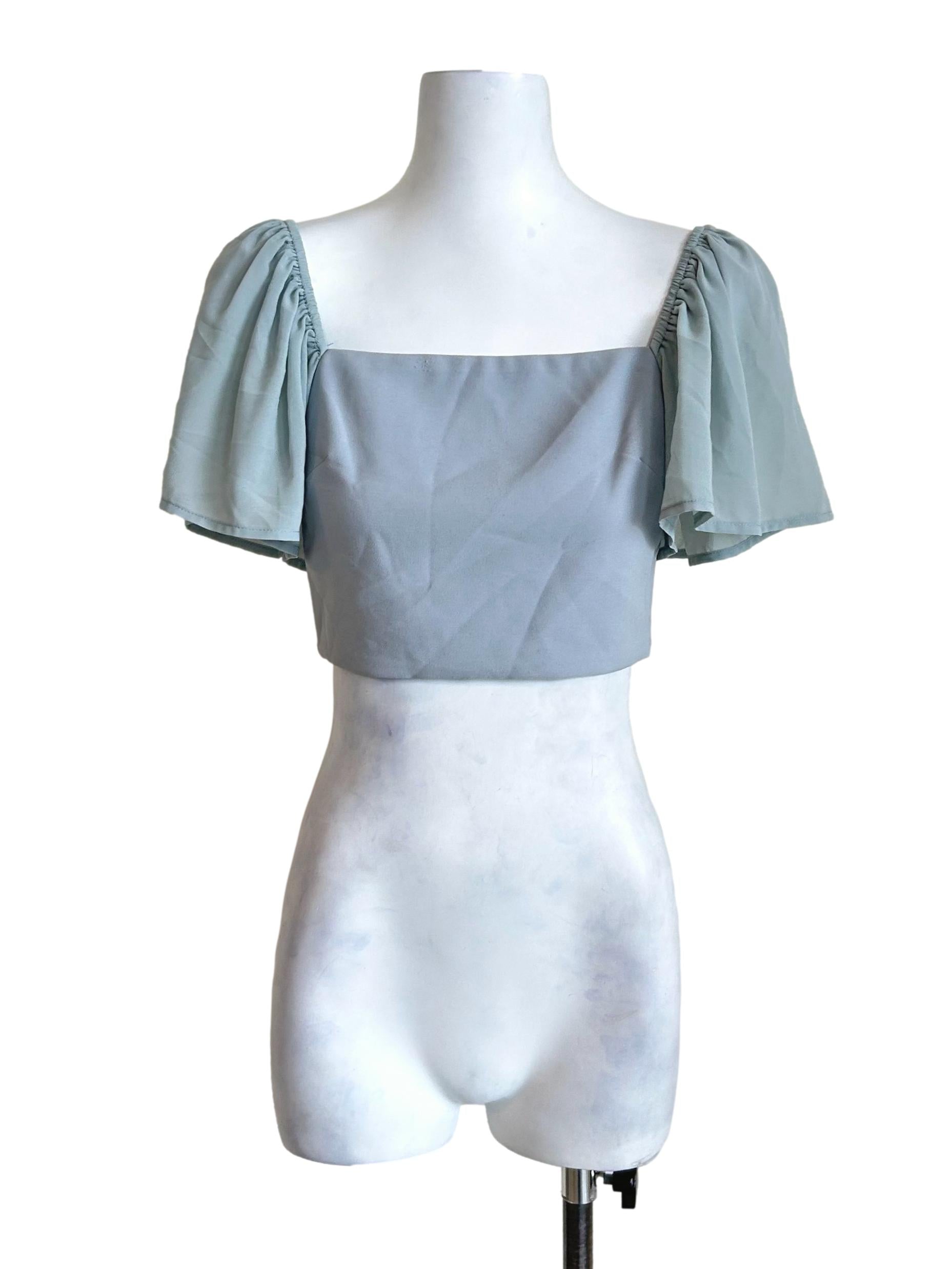 Mint Blue Puff Sleeve Crop