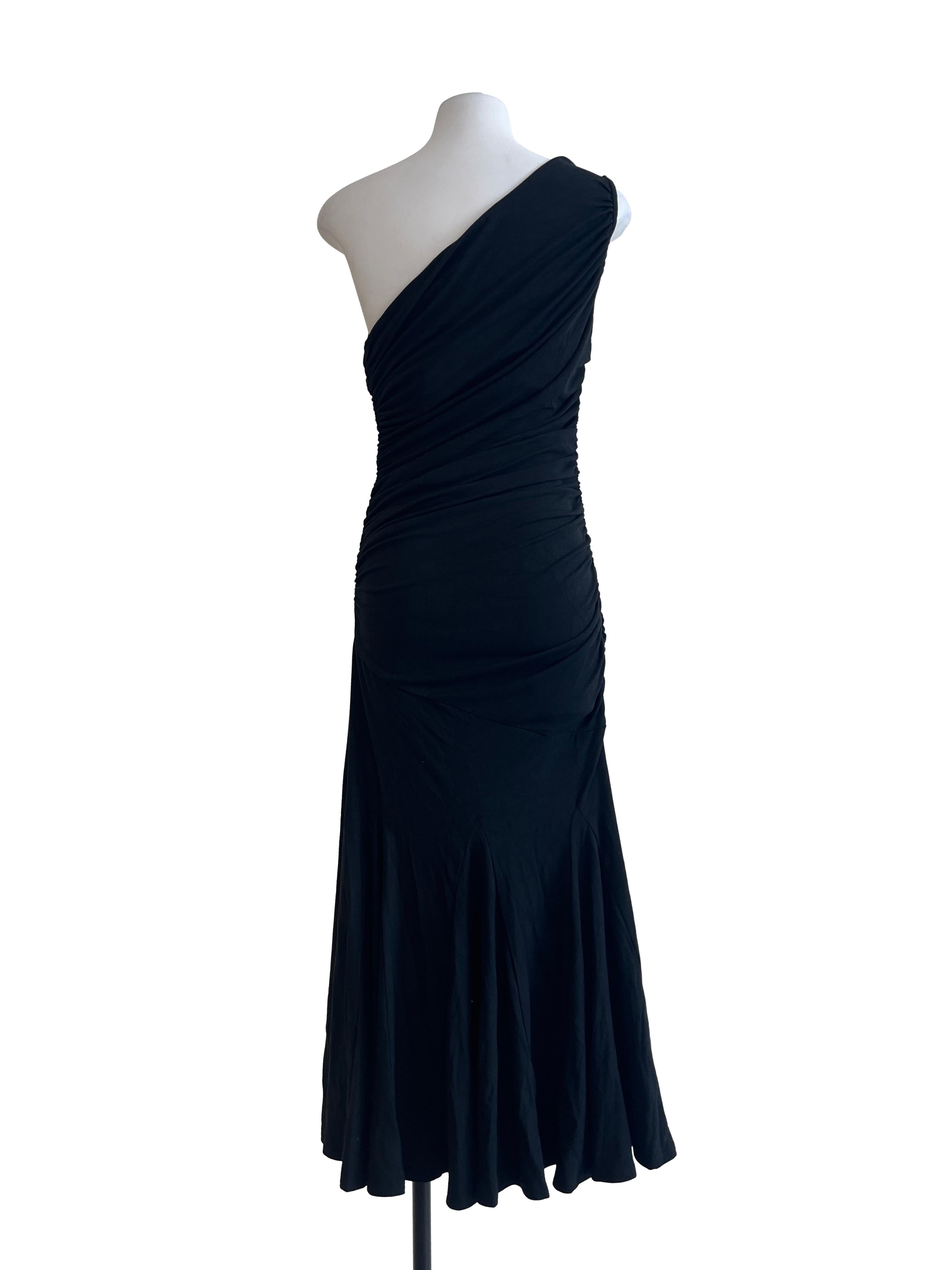 Ink Black Asymmetrical Shoulder Bodycon Dress