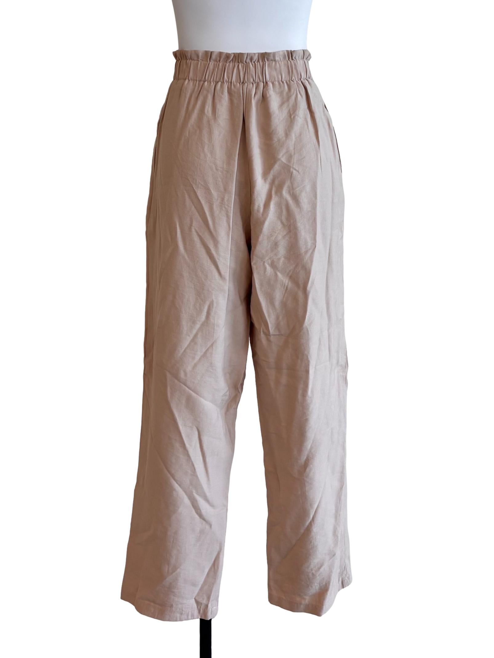 Light Beige Ruffle Waist Pants