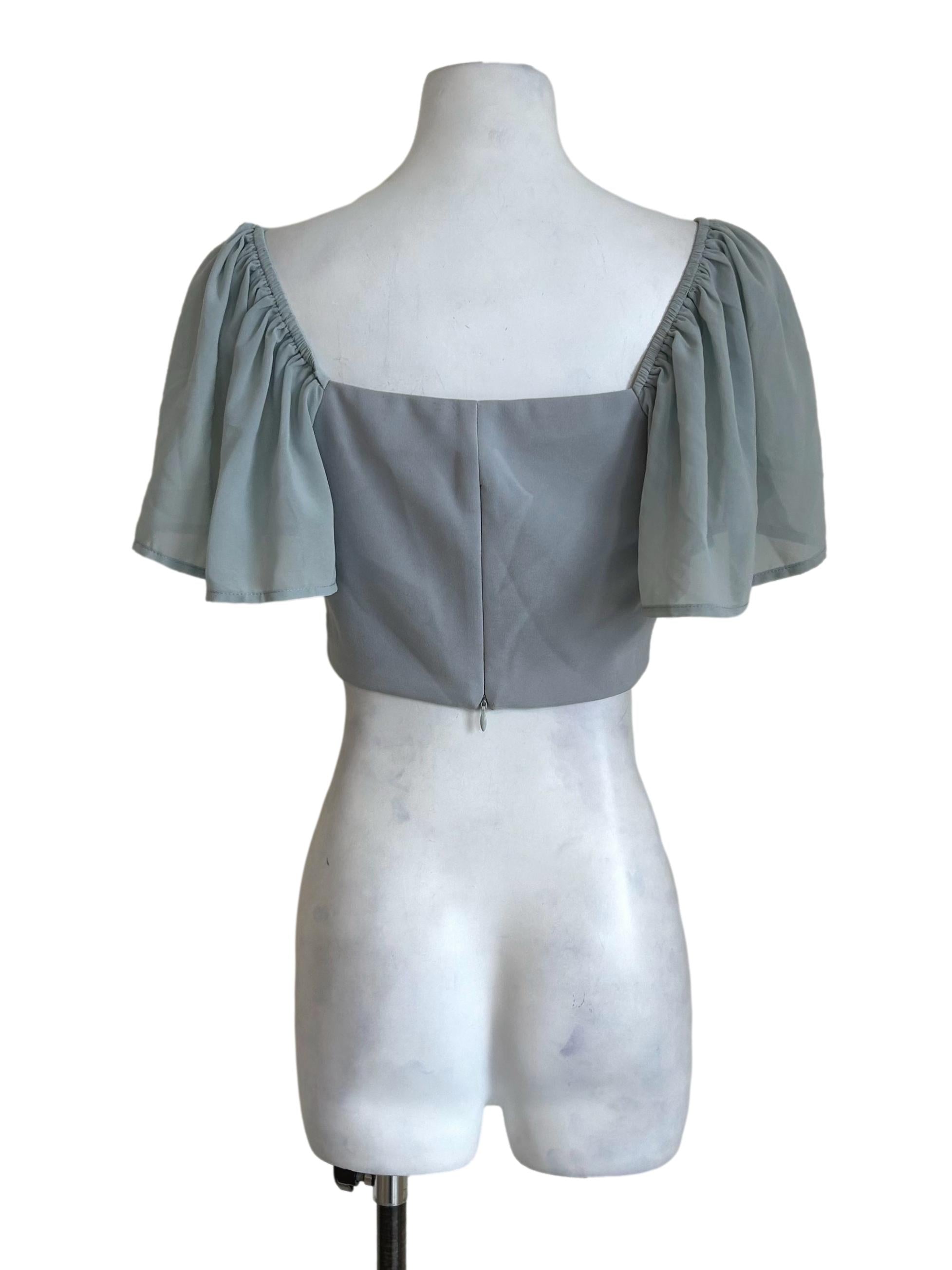 Mint Blue Puff Sleeve Crop