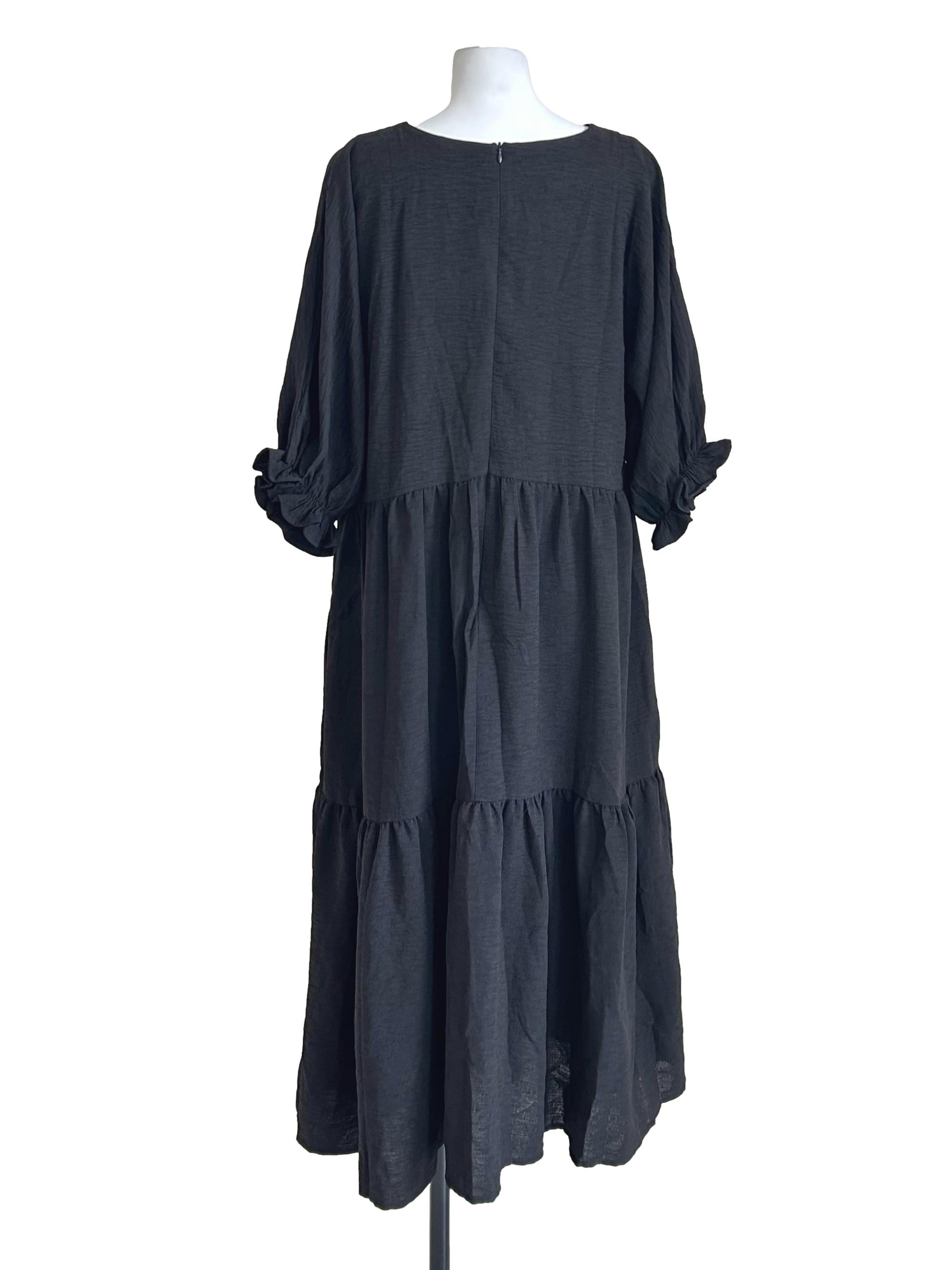Black Tie Neck Tiered Dress