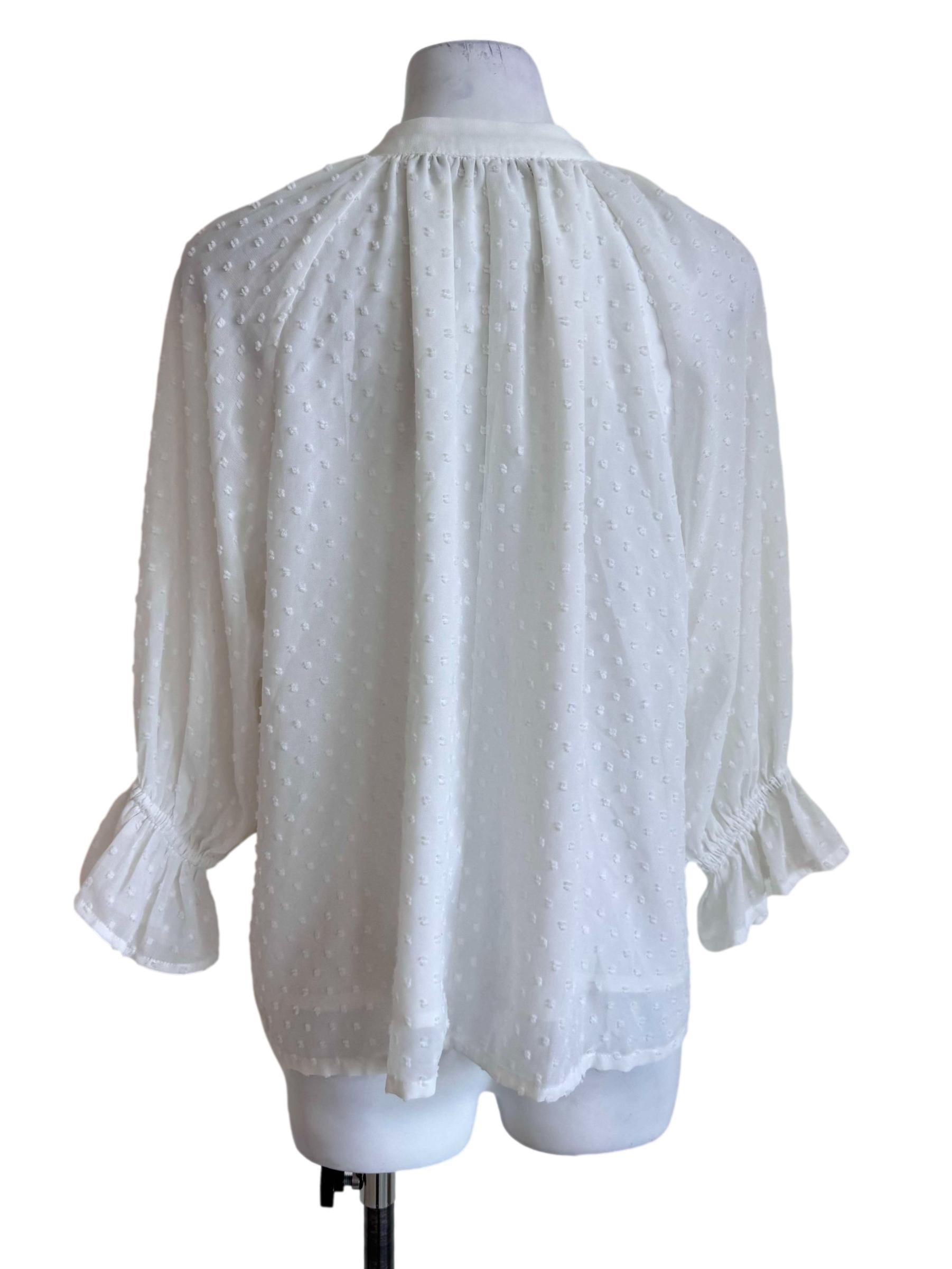 White Swiss Dot Button Front Blouse