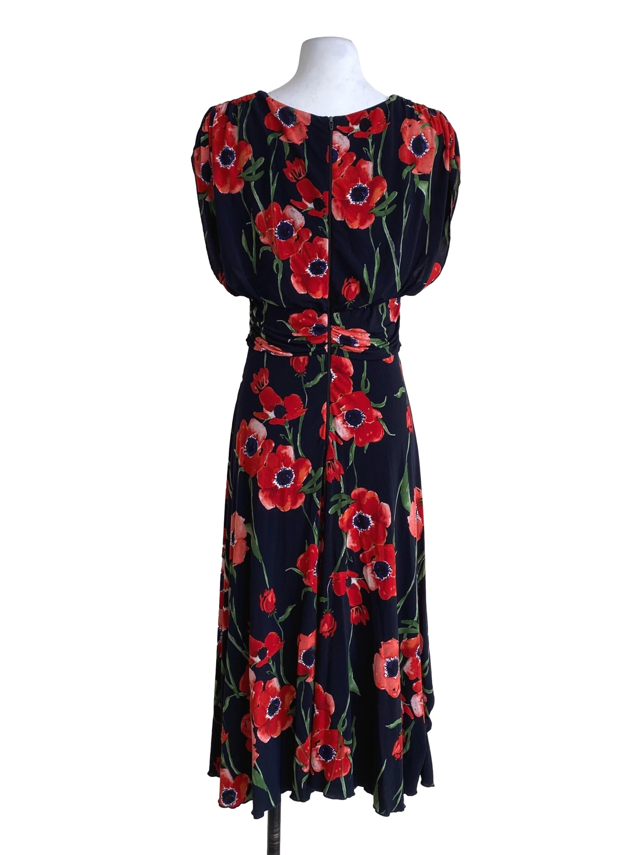 Deep Night Blue Multicolor Floral Pattern Dress