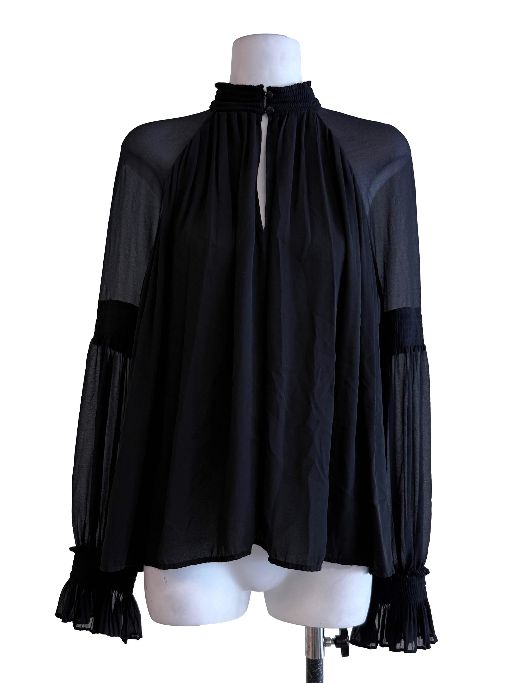 Black Long Sleeve Sheer Tops