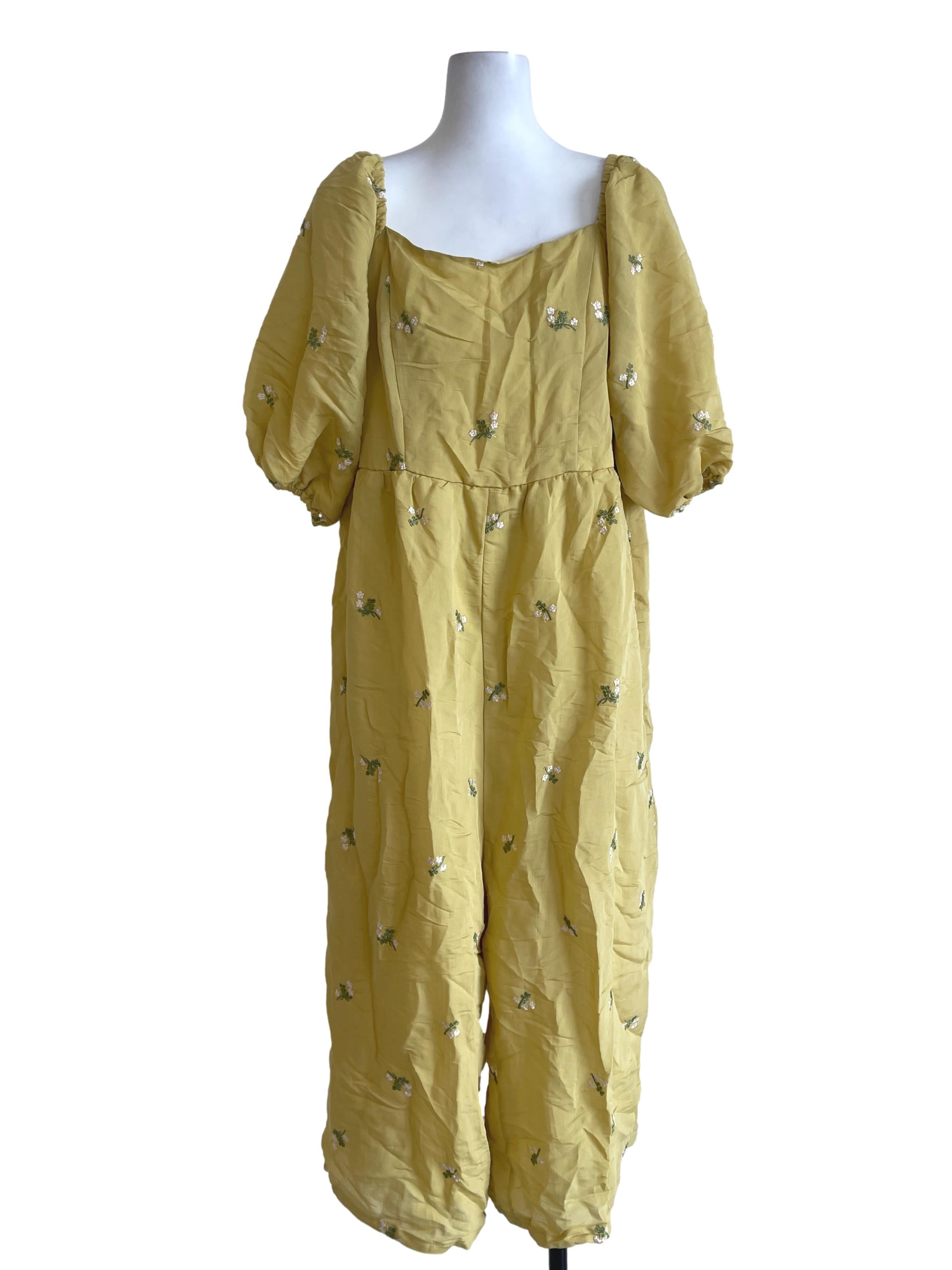 Yellow Flower Embroidery Jumpsuit