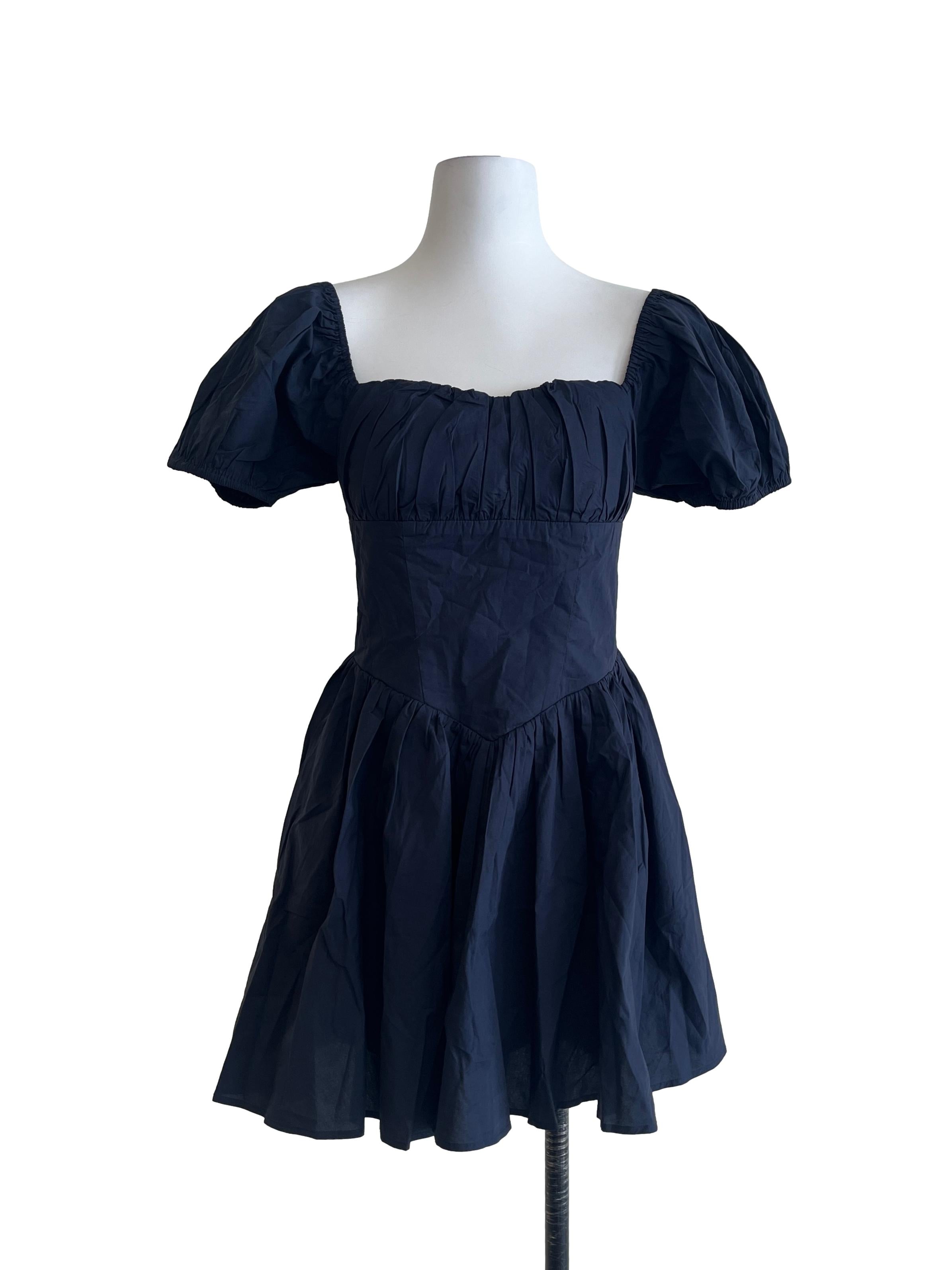 Peacock Blue Sweetheart Puff Sleeve Dress