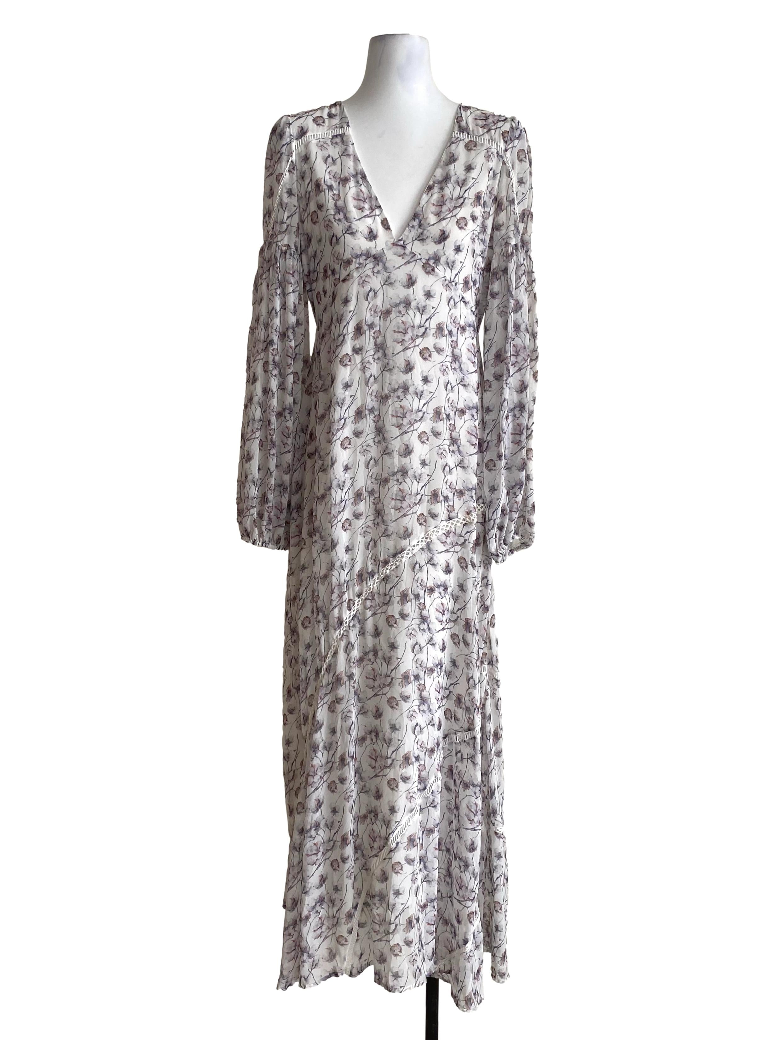 Daisy White Multicolor Floral Long Sleeve Dress