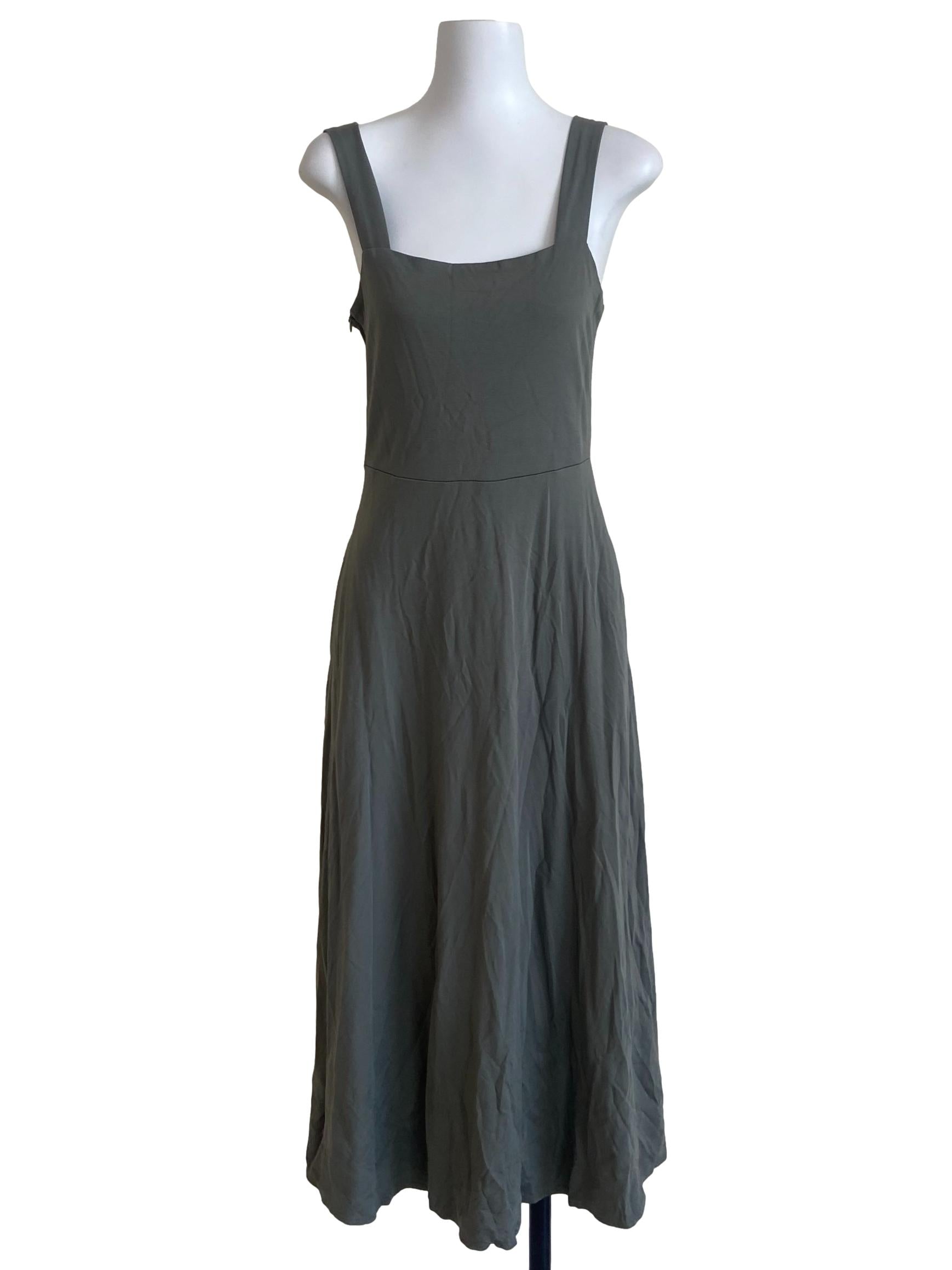 Dark Sage Green Sleeveless A-Line Dress