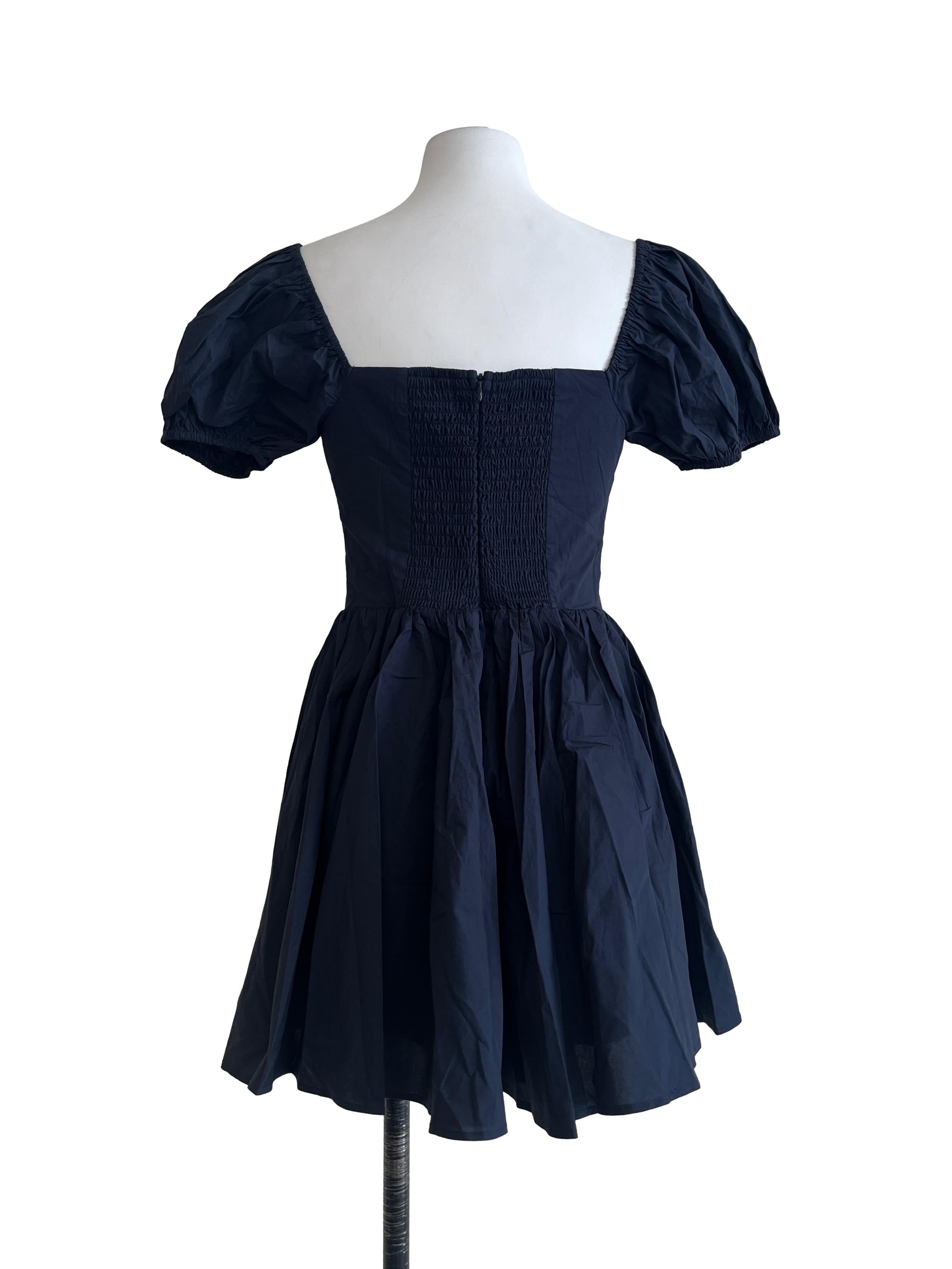 Peacock Blue Sweetheart Puff Sleeve Dress