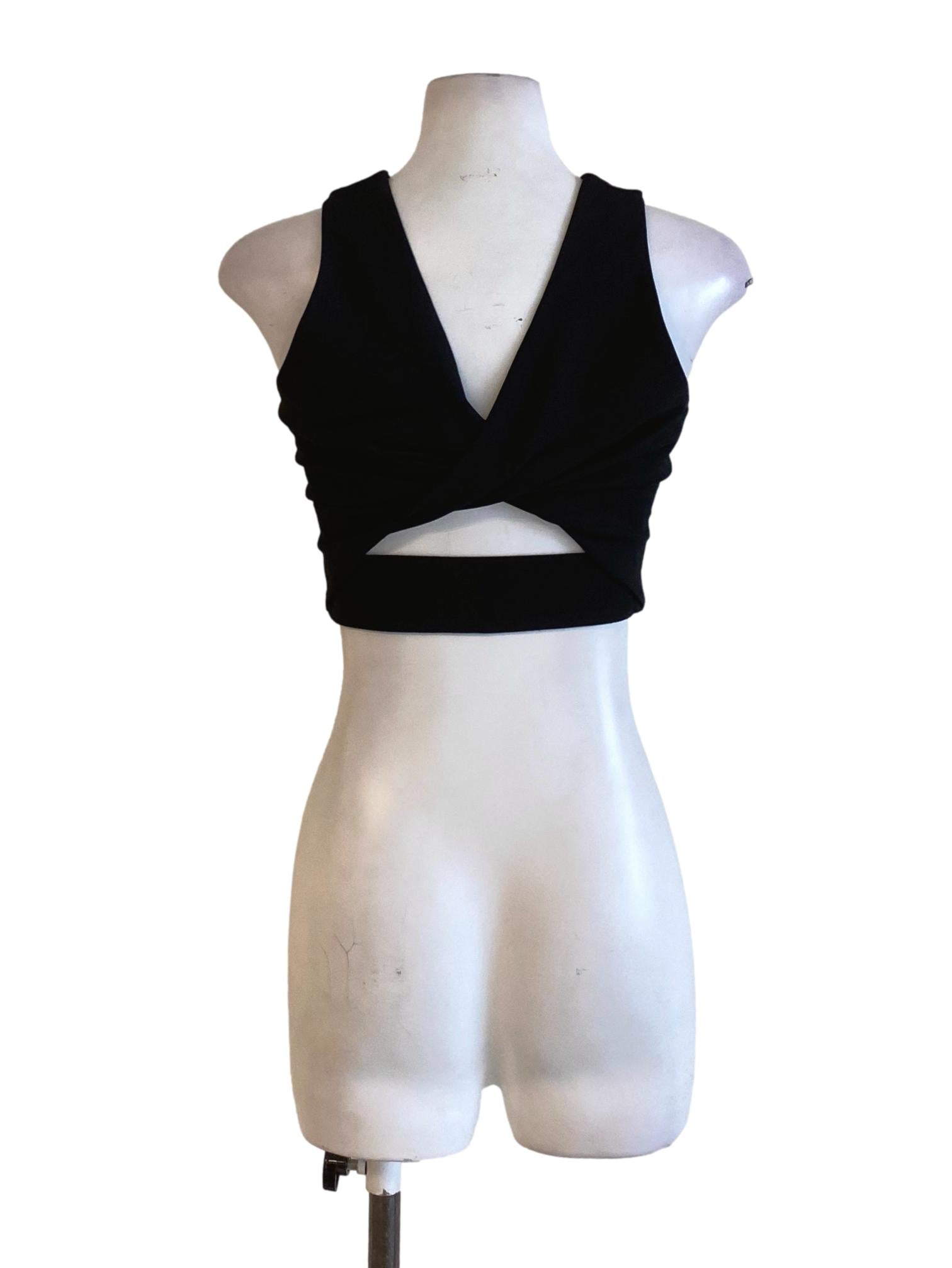 Rich Black Round Neck Cut Out Waist Cropped Top LB