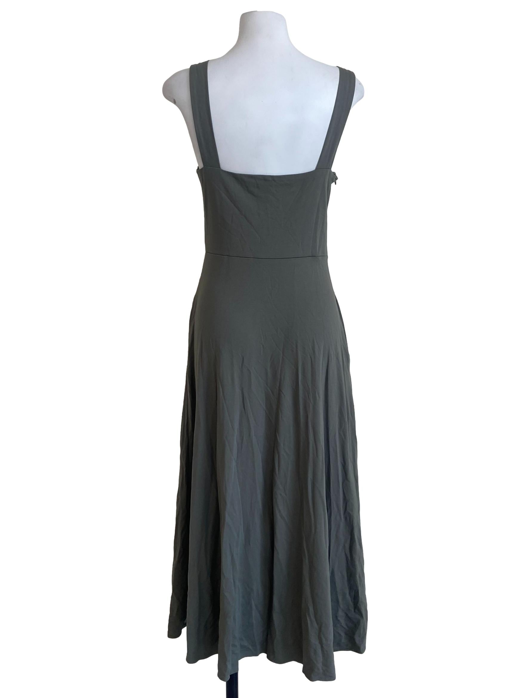 Dark Sage Green Sleeveless A-Line Dress
