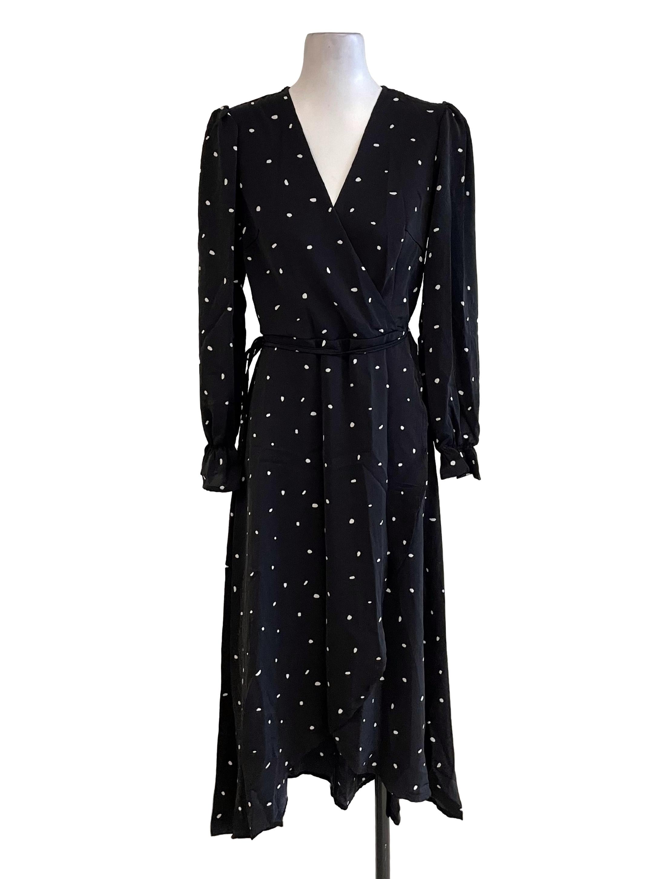 Black Dots Chiffon Ruffle Dress