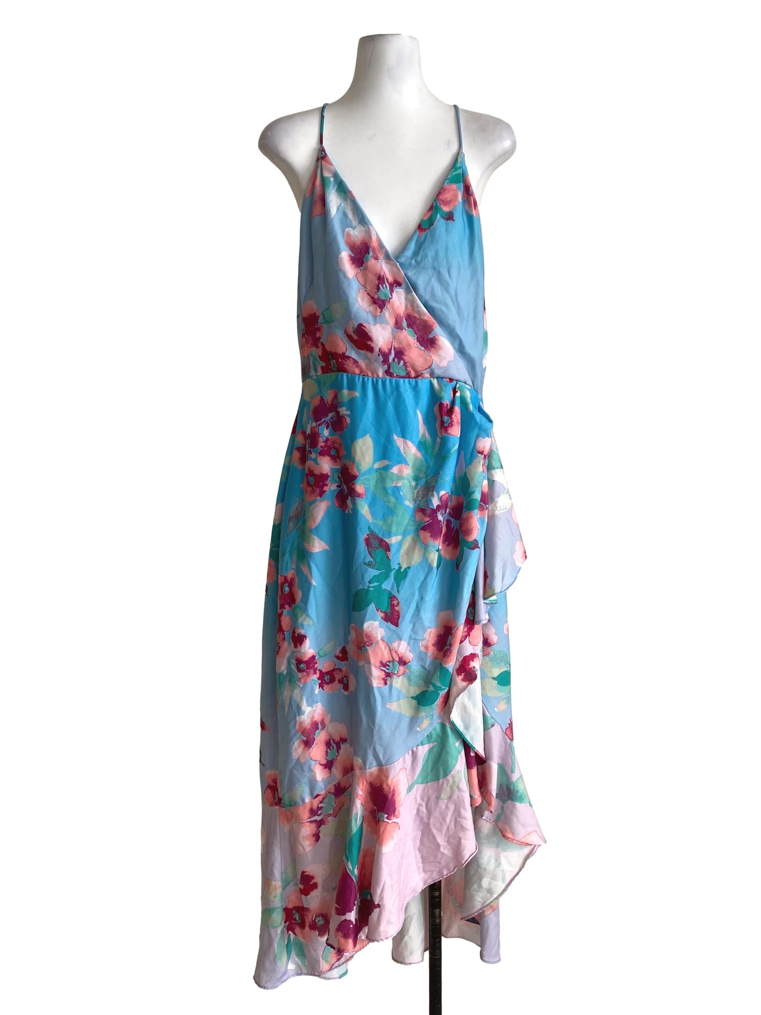Day Sky Blue Multicolor Floral Asymmetrical Dress