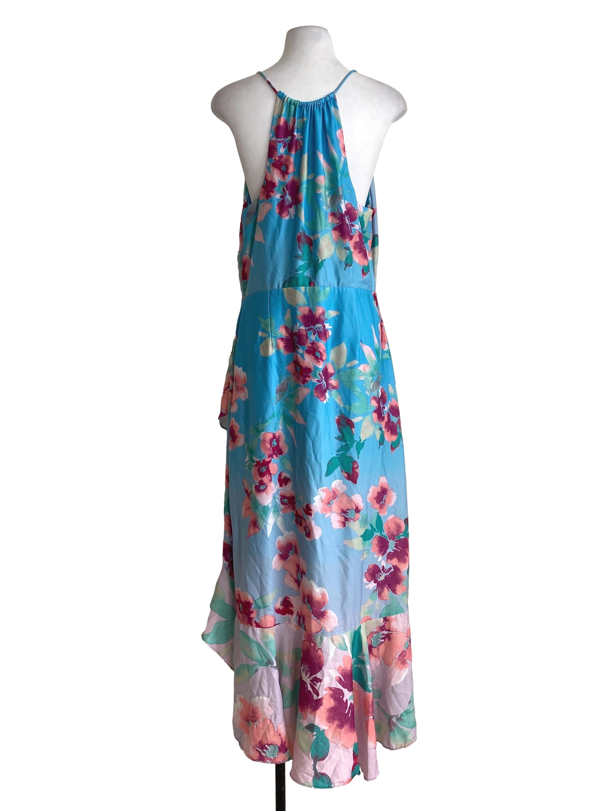 Day Sky Blue Multicolor Floral Asymmetrical Dress