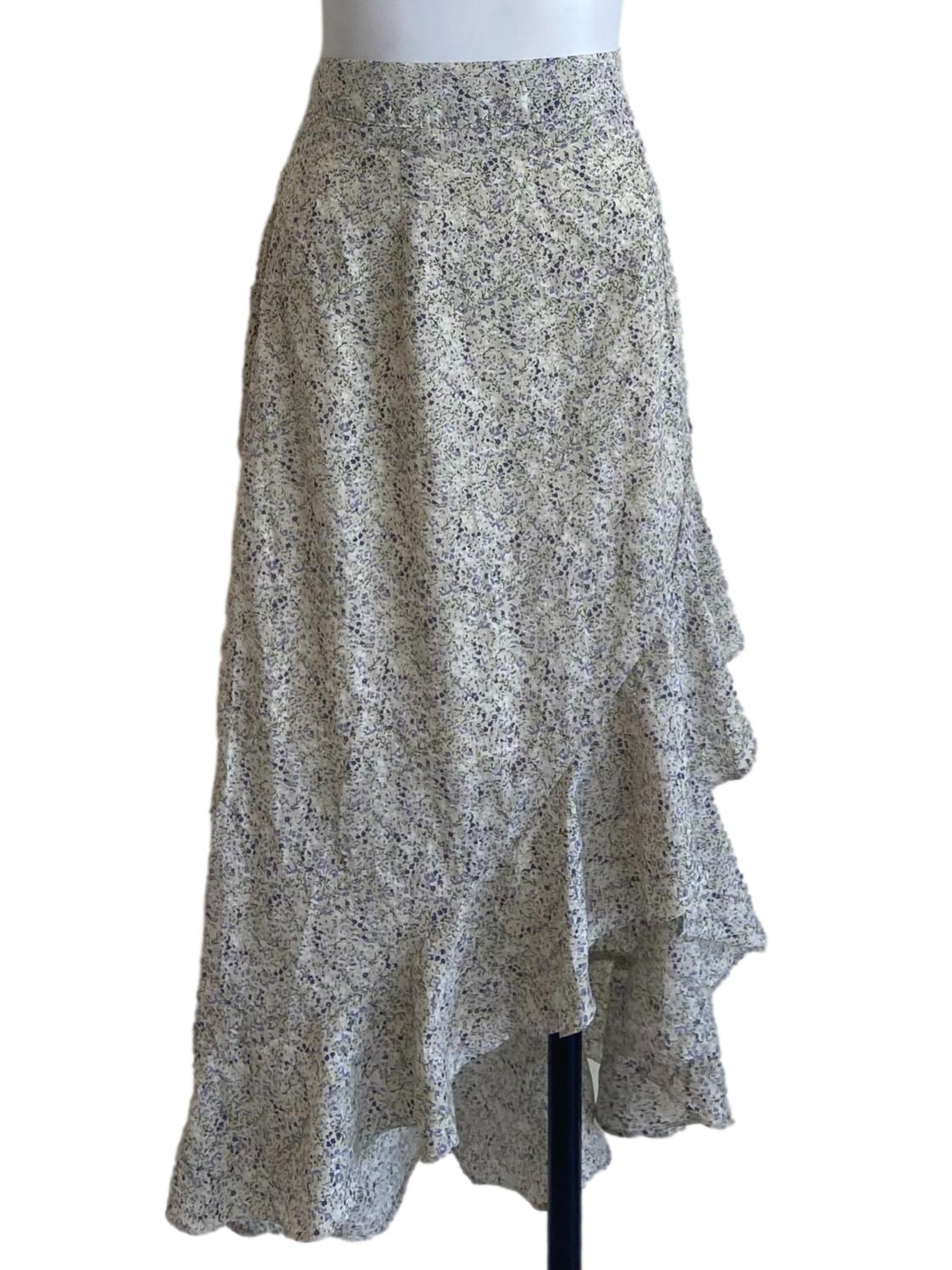 Green Floral Asymmetric Skirt