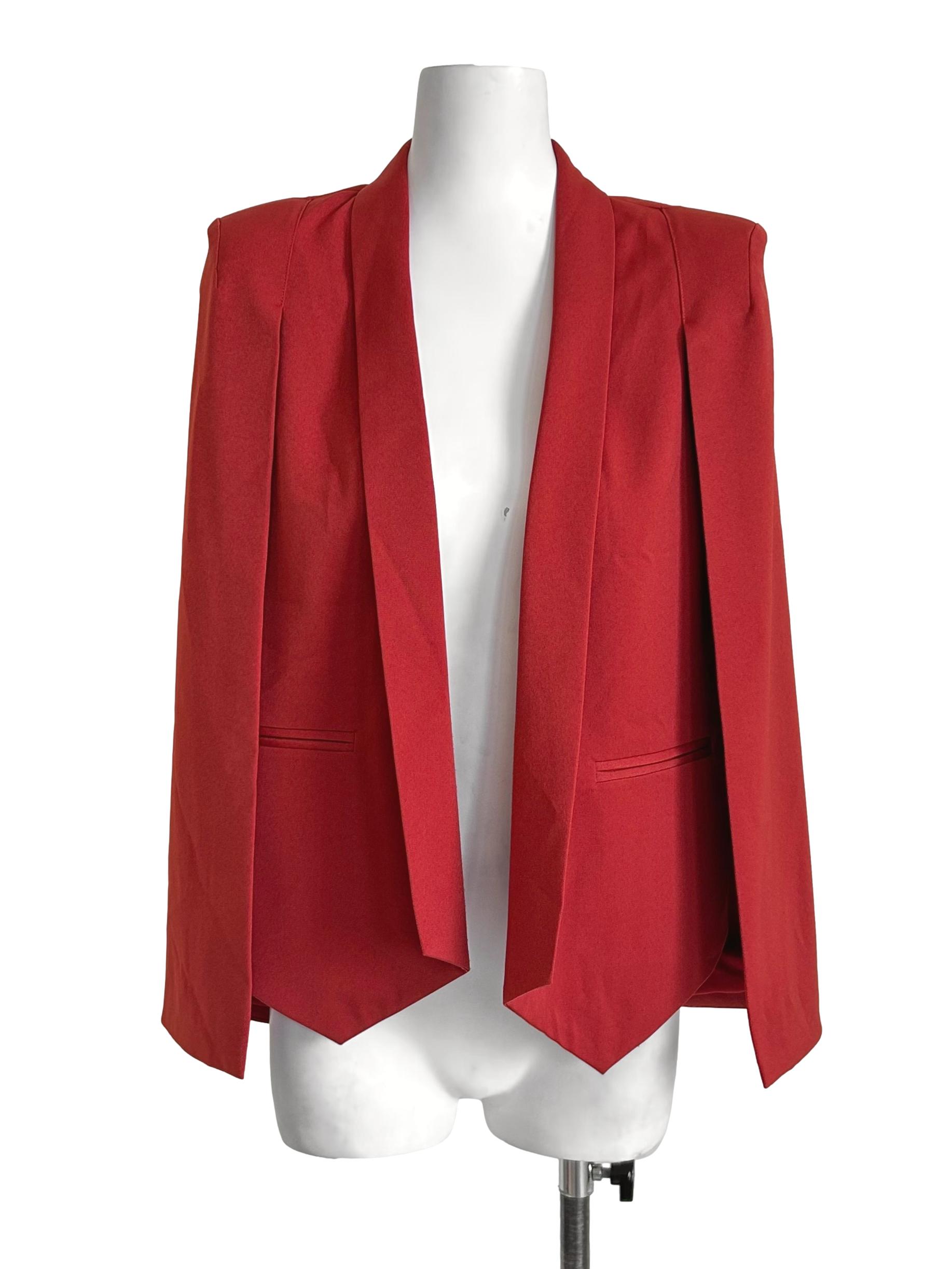 Crimson Red Open Front Cape Blazer LB