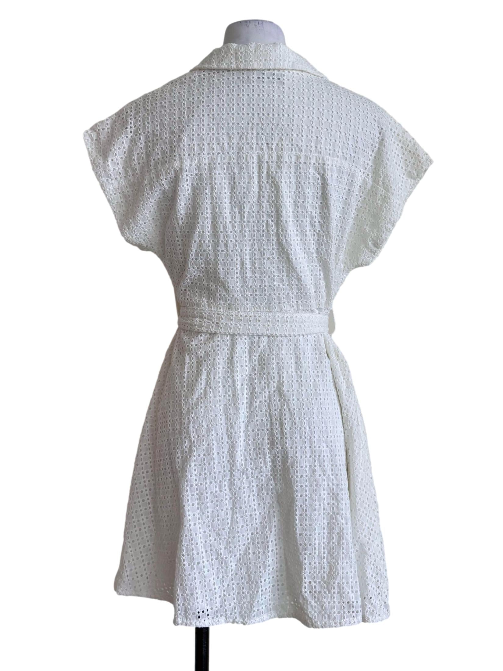 White Eyelet Tie-Waist Shirt Dress