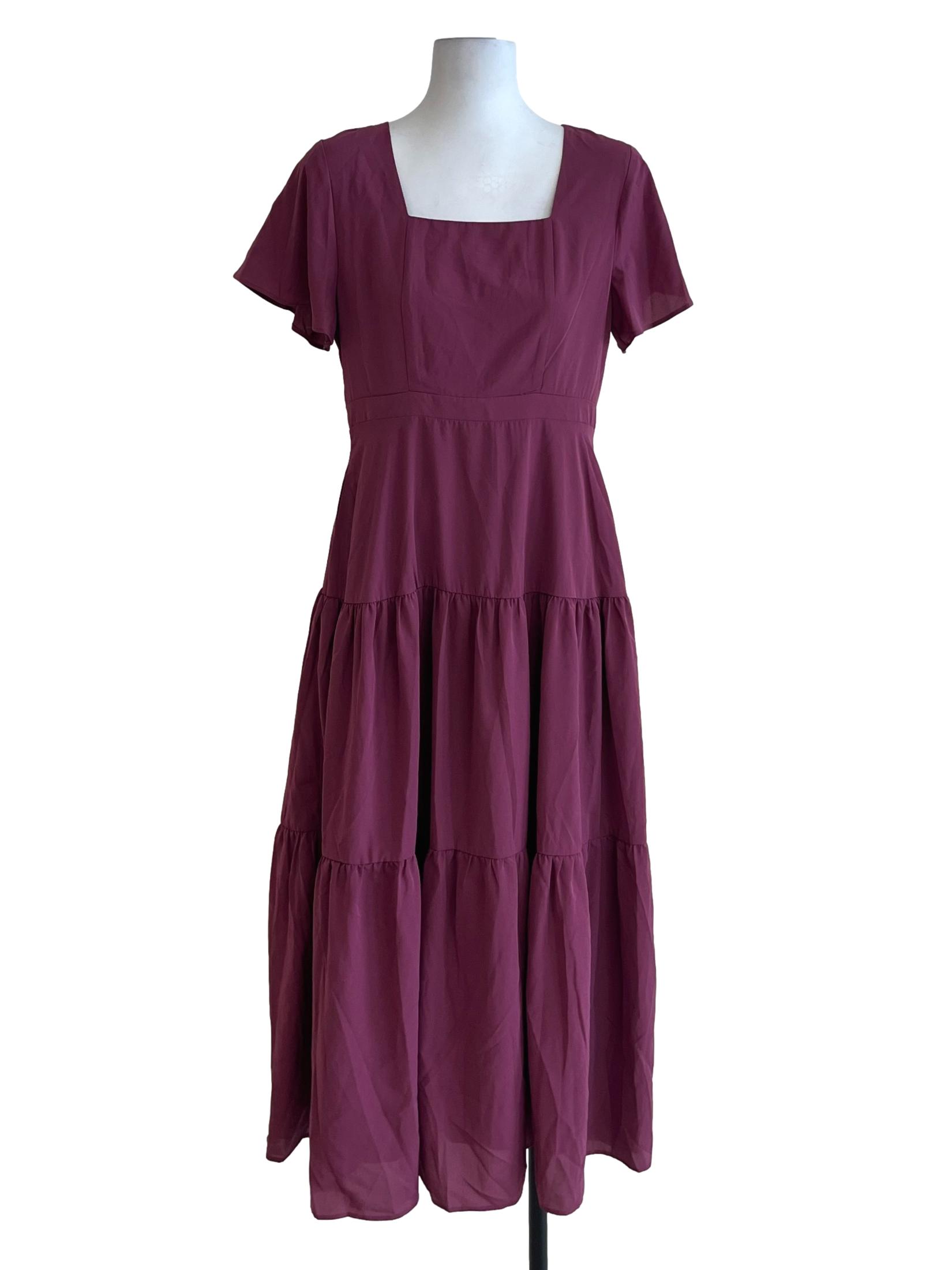 Grape Purple Square Neckline Empire Dress