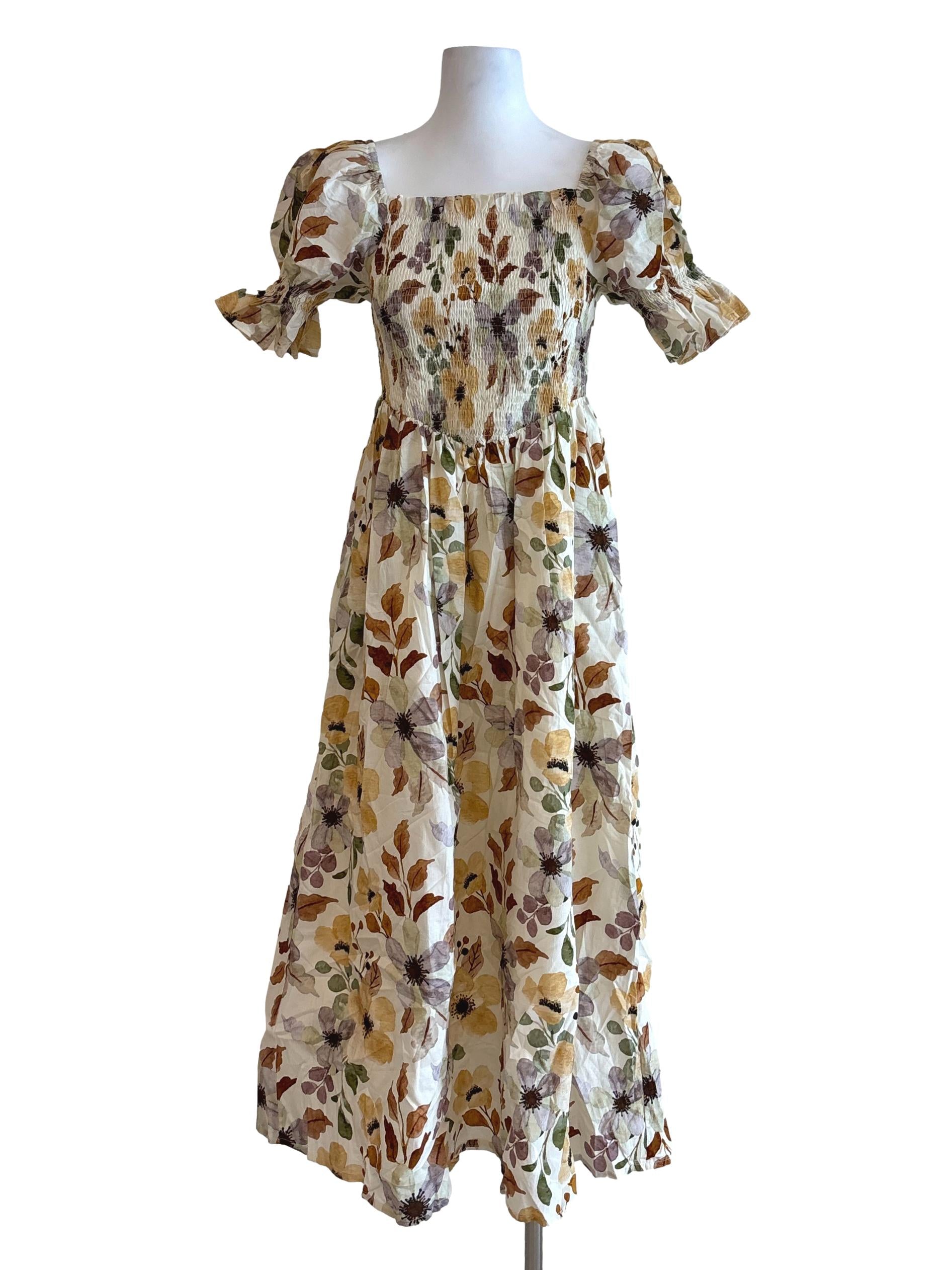 Cornsilk Smocked Floral Princess Dress