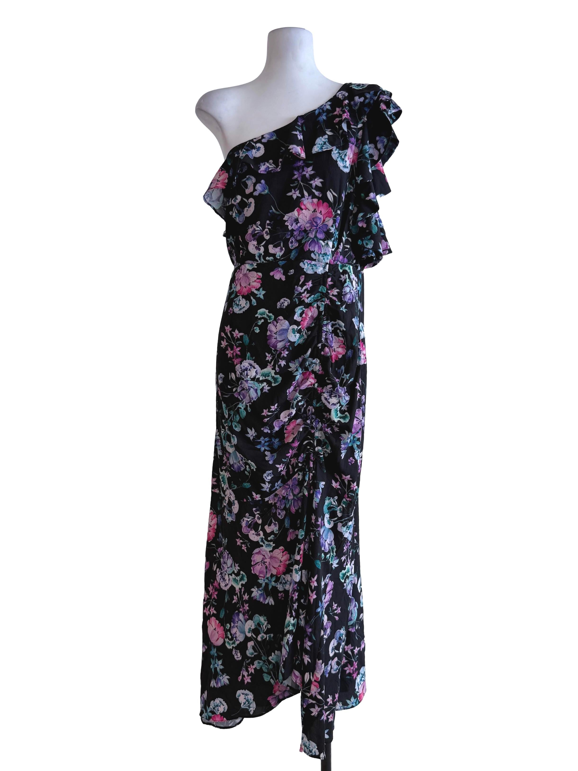 Floral Black One Shoulder Dress