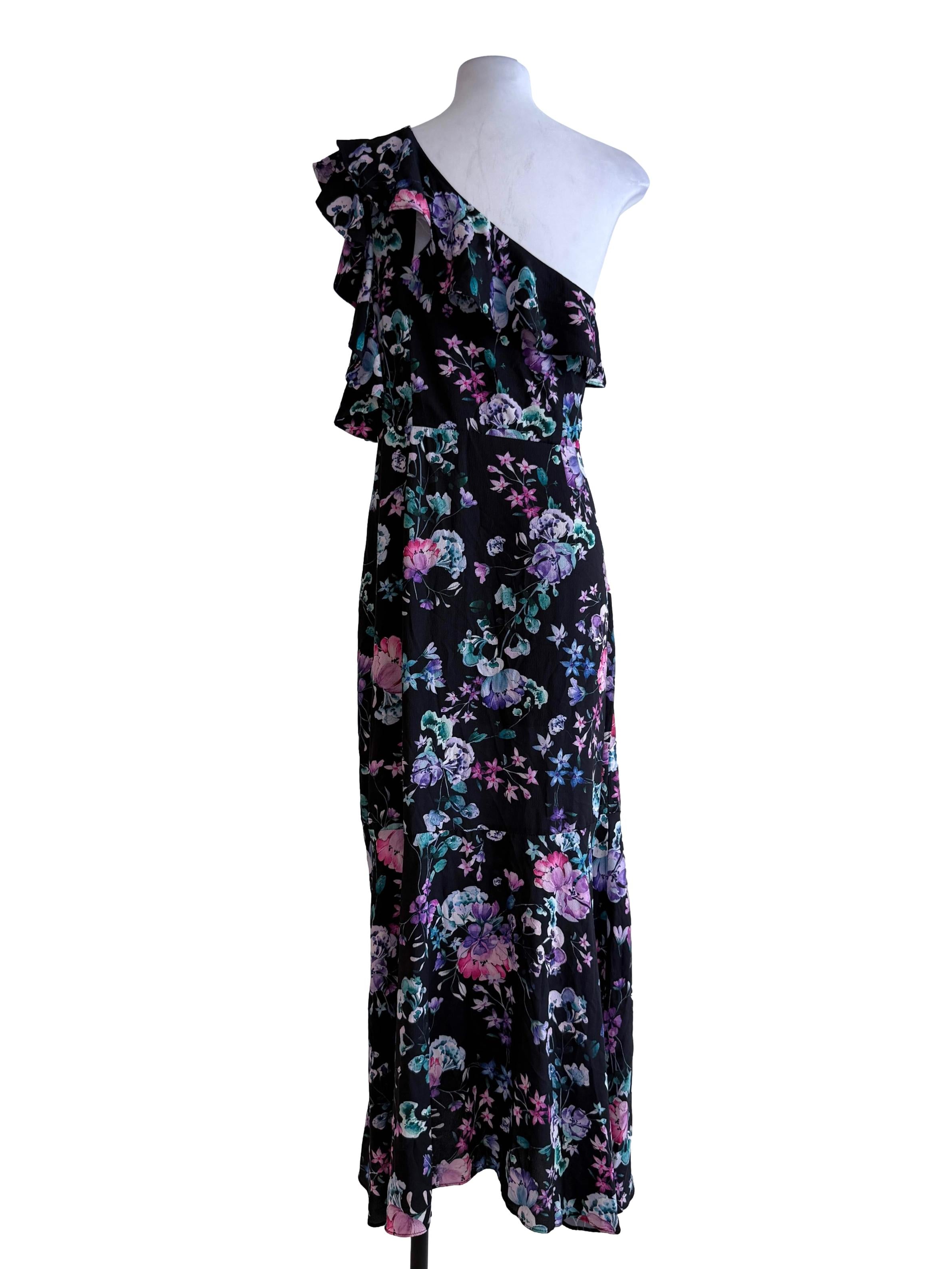 Floral Black One Shoulder Dress