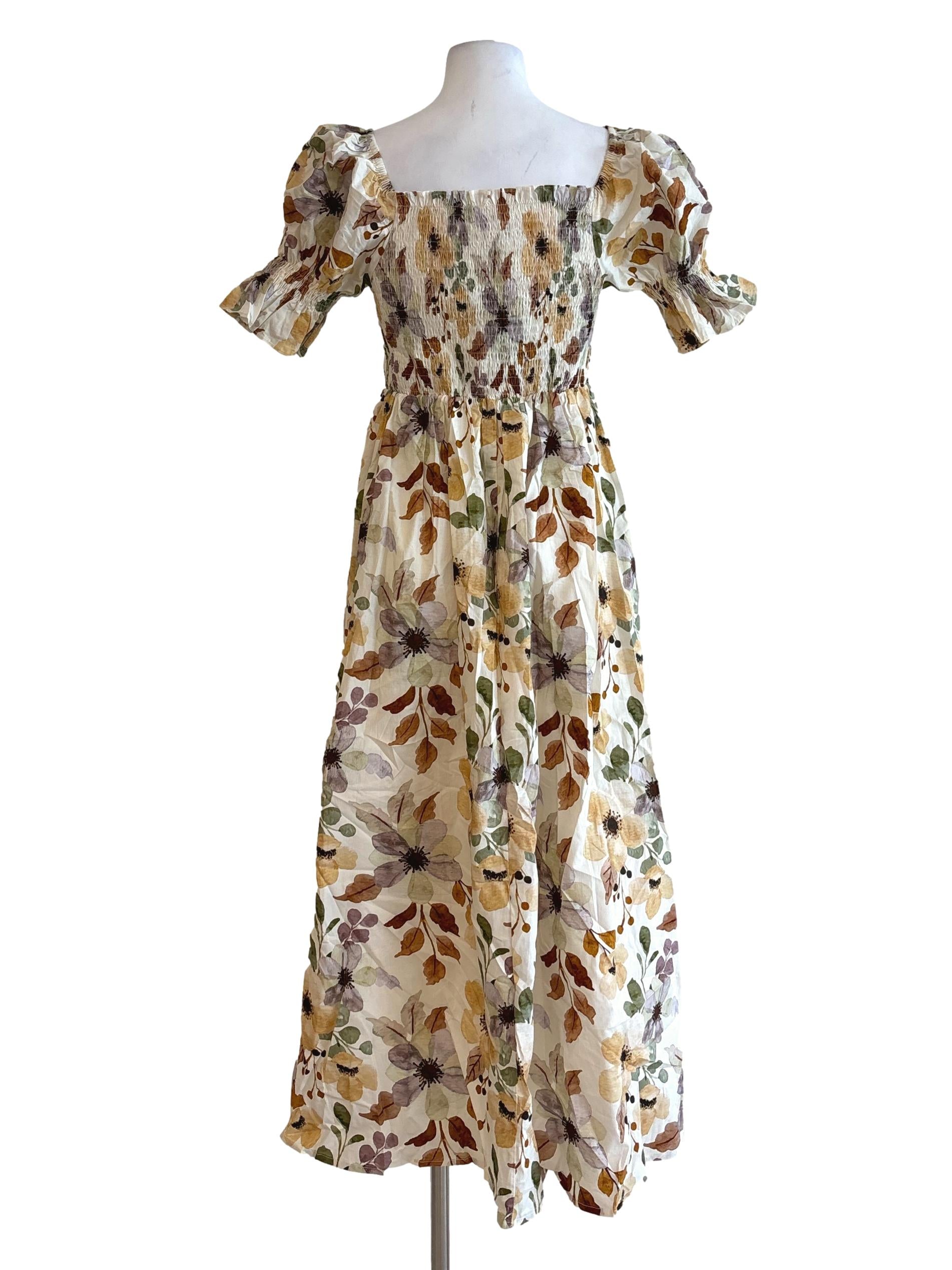 Cornsilk Smocked Floral Princess Dress