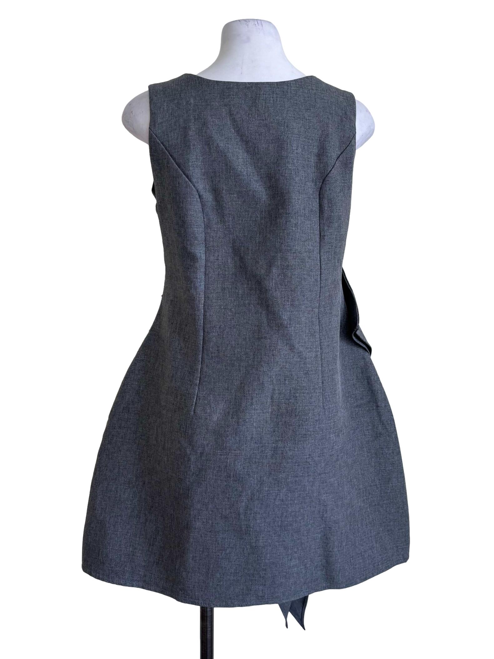 Grey Bow-Front Sleeveless Mini Dress