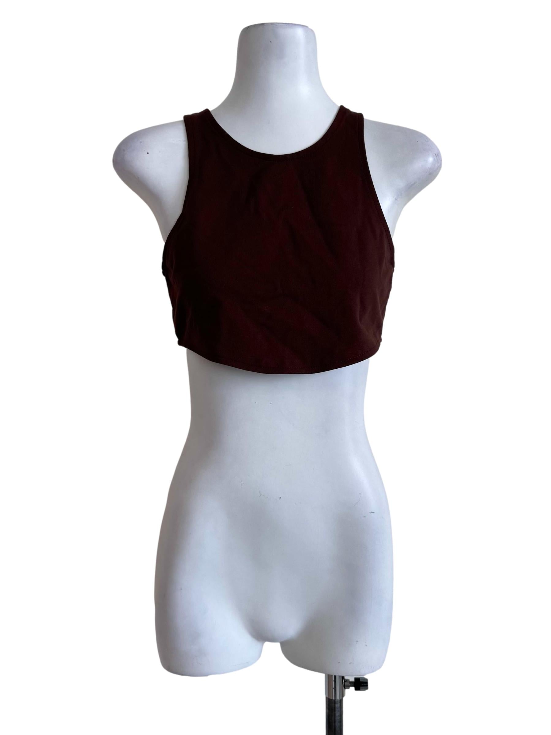 Brown High-Neck Sleeveless Crop Top