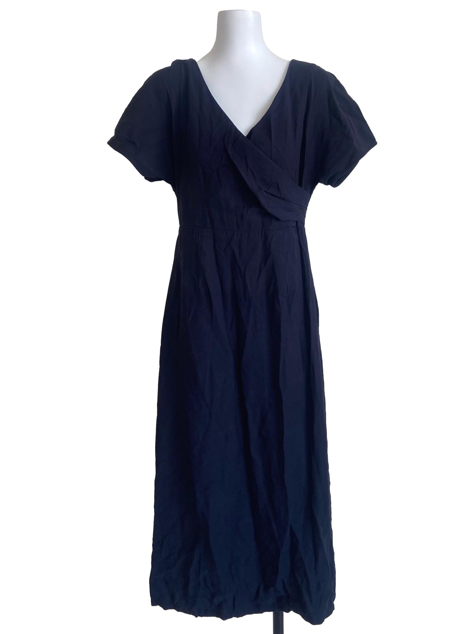 Dark Blue V Neck Slit Dress