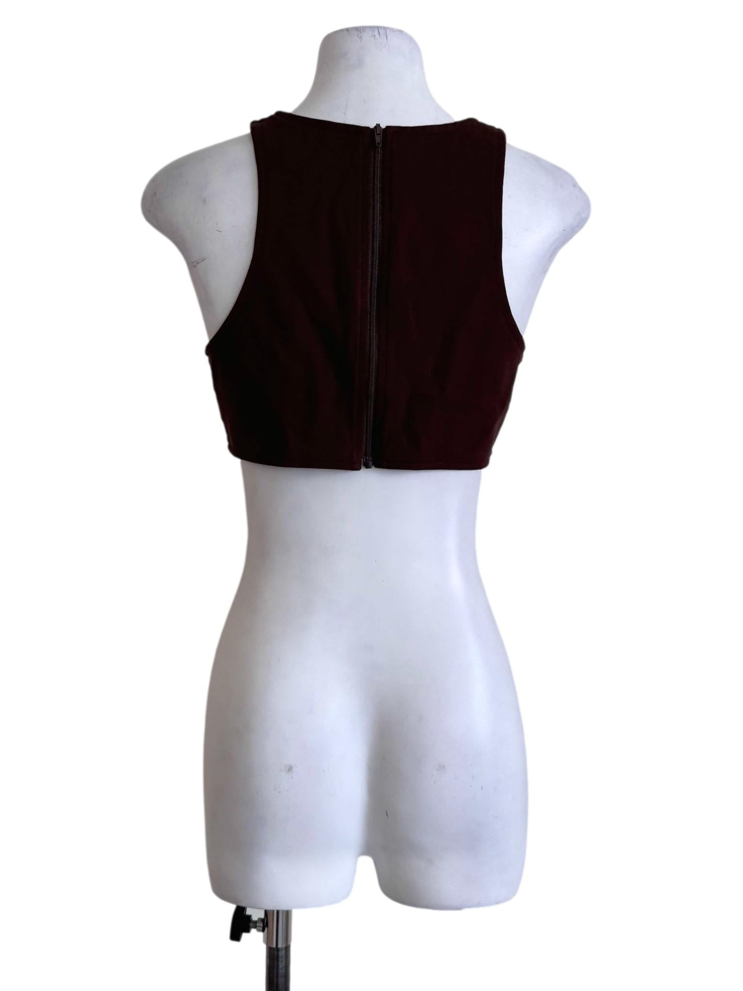 Brown High-Neck Sleeveless Crop Top