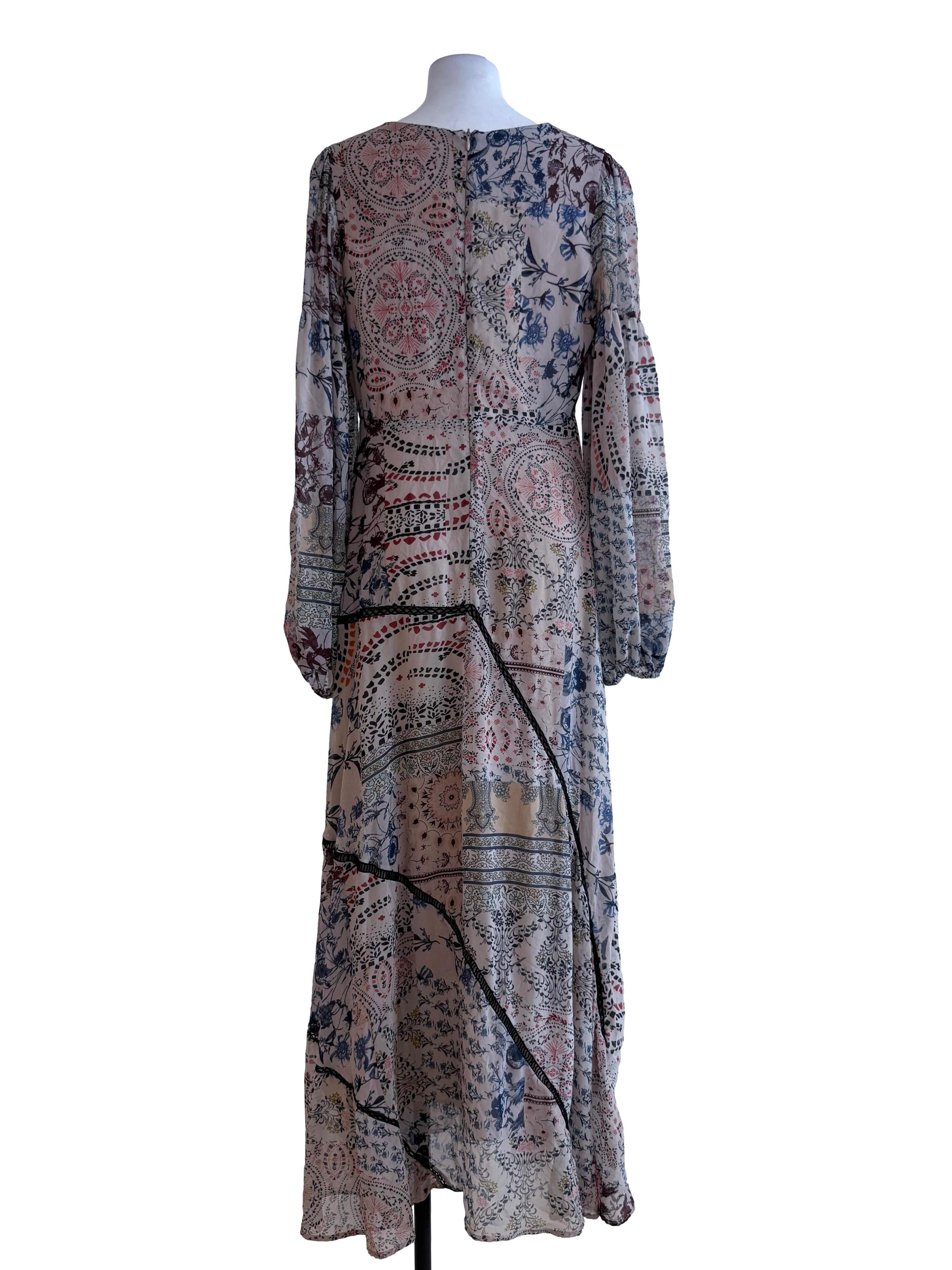 Floral Beige V Neck Night Dress