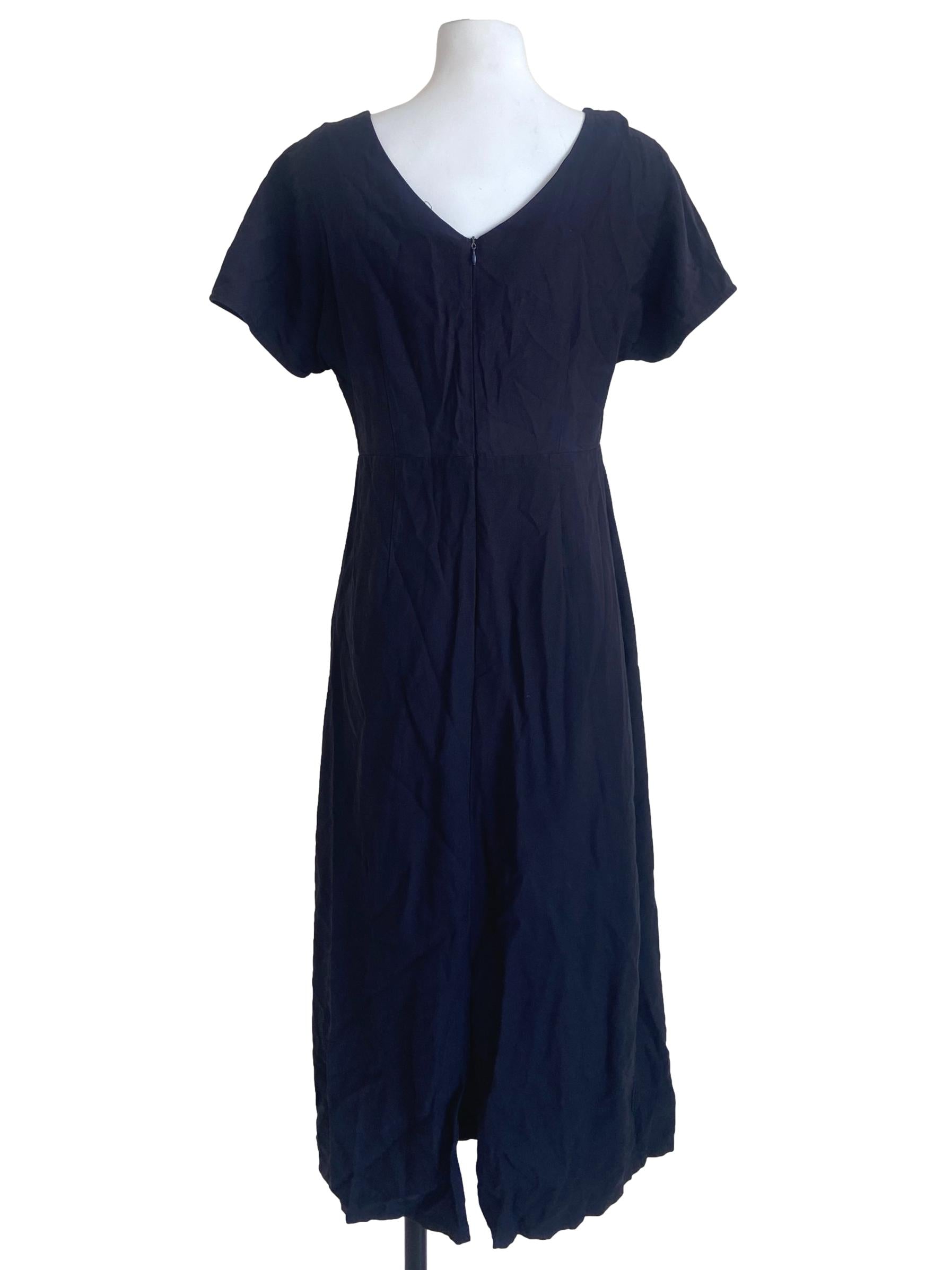 Dark Blue V Neck Slit Dress